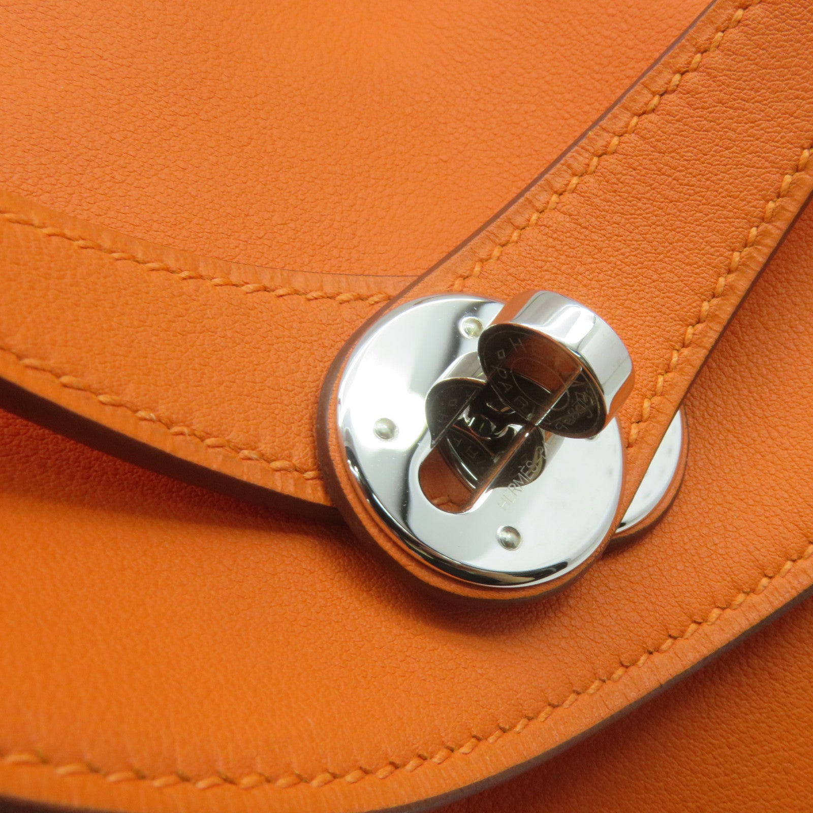 HERMES 【激減優惠】Swift皮革Lindy 30 Shoulder Bag銀扣肩背袋Orange橙色