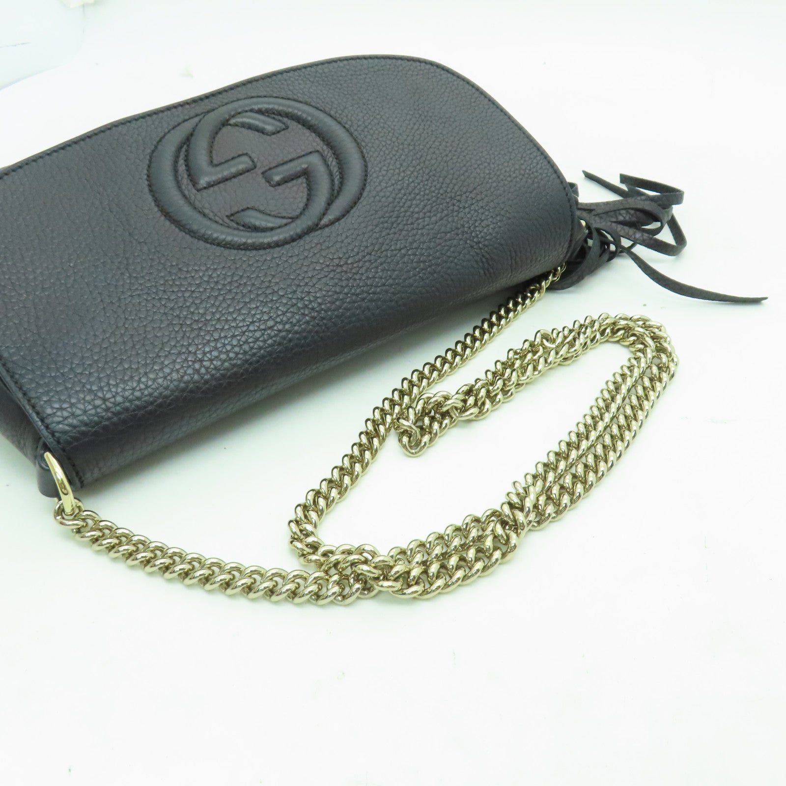 GUCCI 牛皮皮革Soho Chain Shoulder金扣鏈帶肩背袋黑色