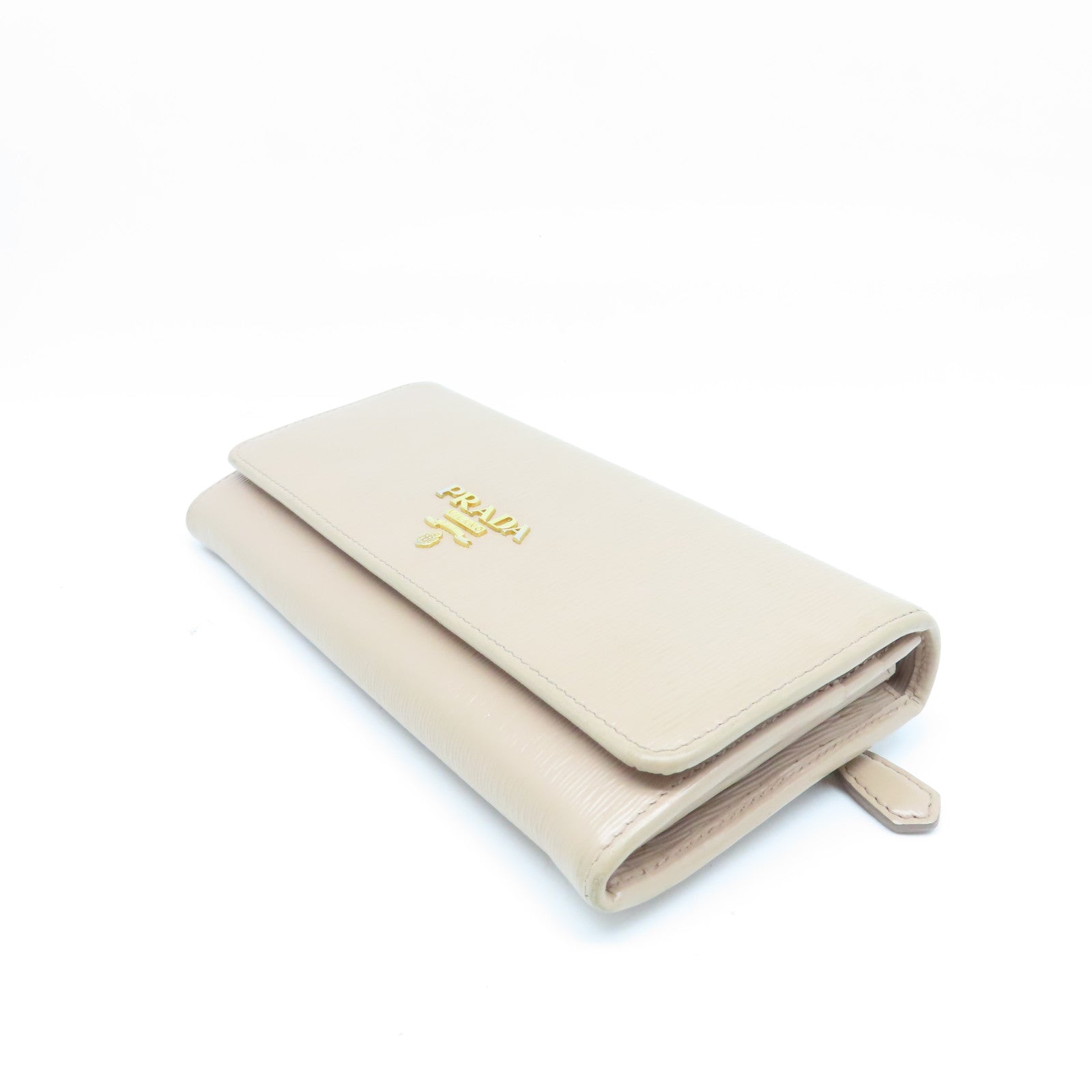 PRADA Vitello皮革Long Wallet金扣長錢包淺褐色