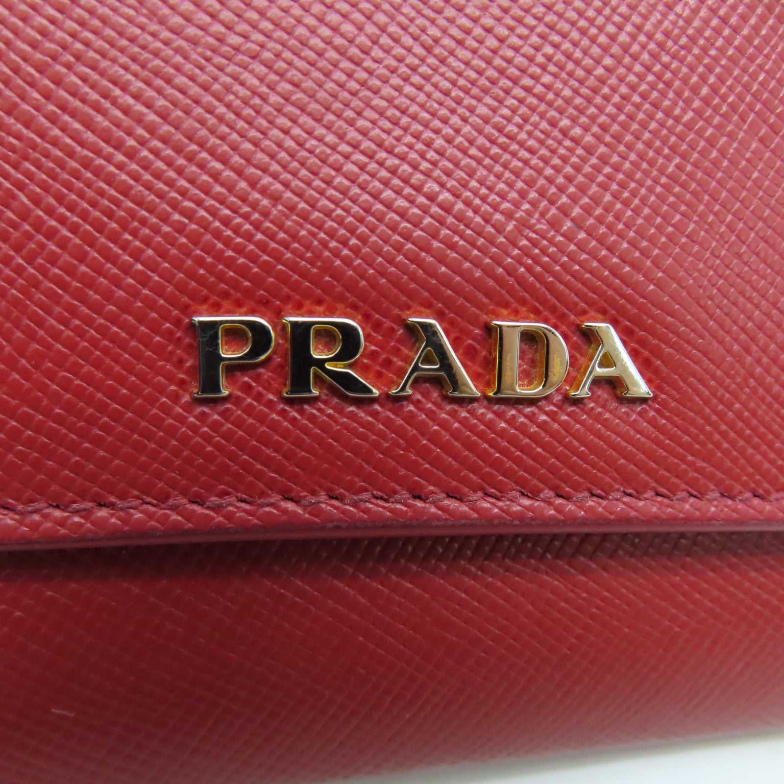 PRADA Saffiano皮革Card Case金扣卡片套紅色