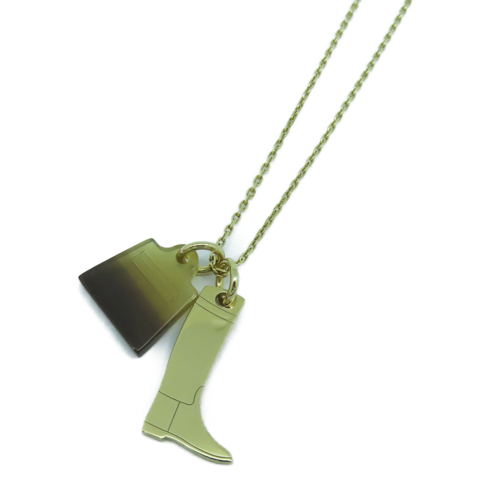 HERMES 金屬Amulette Maroquinier Pendant金扣項鍊啡色/金色