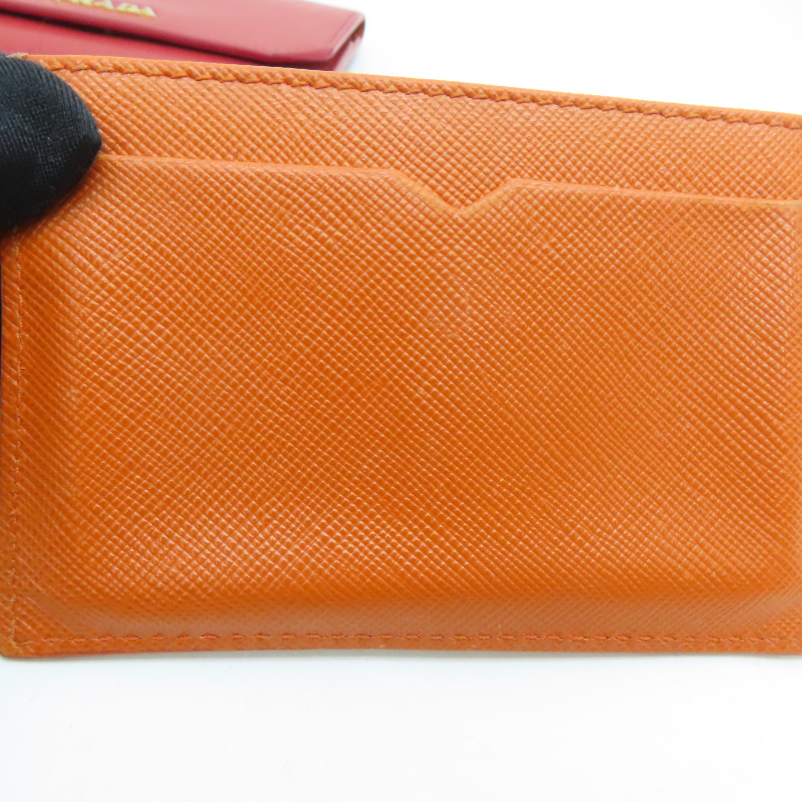 PRADA Saffiano皮革Card Case金扣卡片套紅色