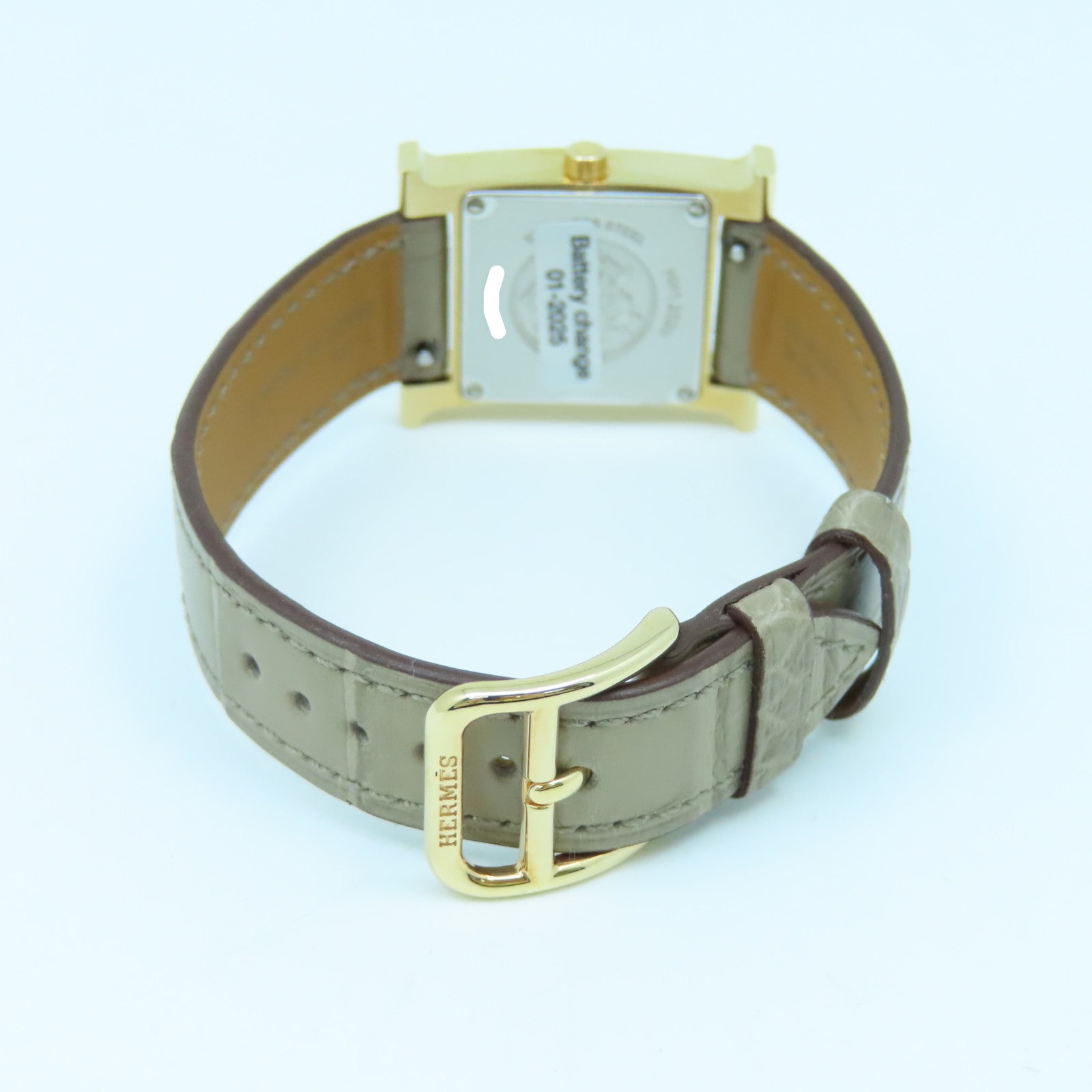 HERMES Heure H Small Stainless Steel/Leather Band Watch Quartz Movement White/Elephant Gray