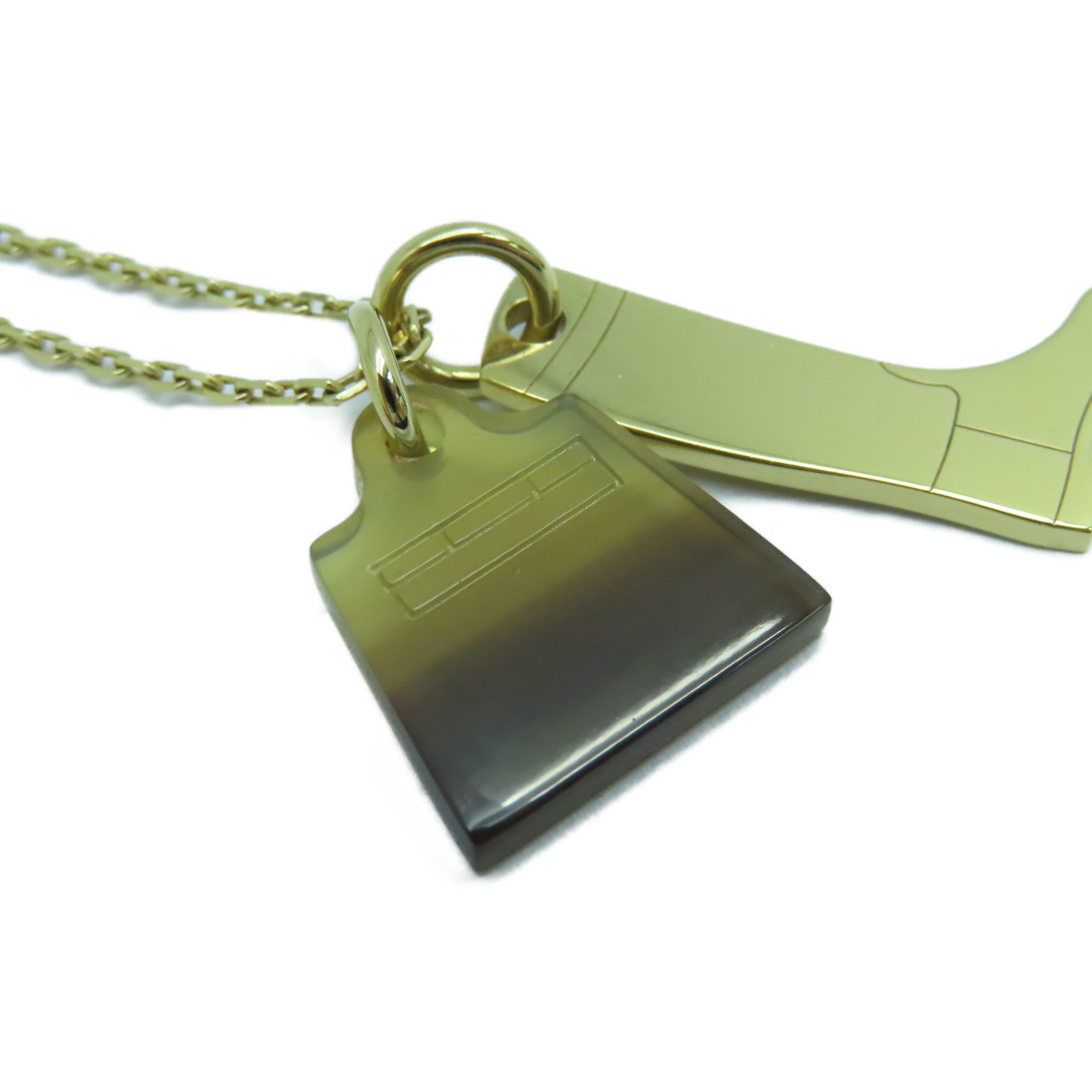 HERMES 金屬Amulette Maroquinier Pendant金扣項鍊啡色/金色