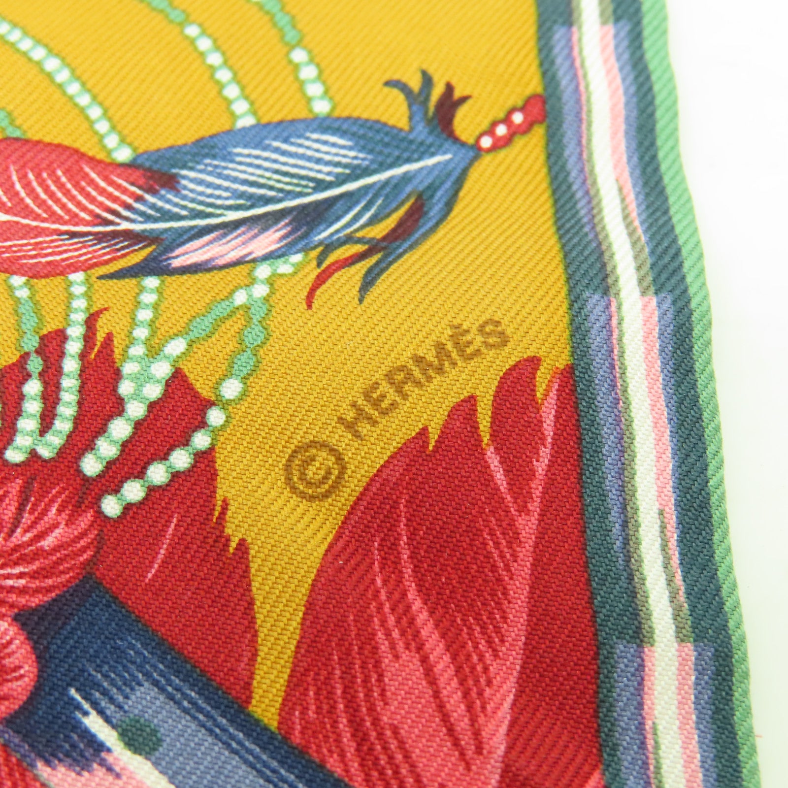 HERMES 絲質Twilly絲巾芥末色/粉紅色