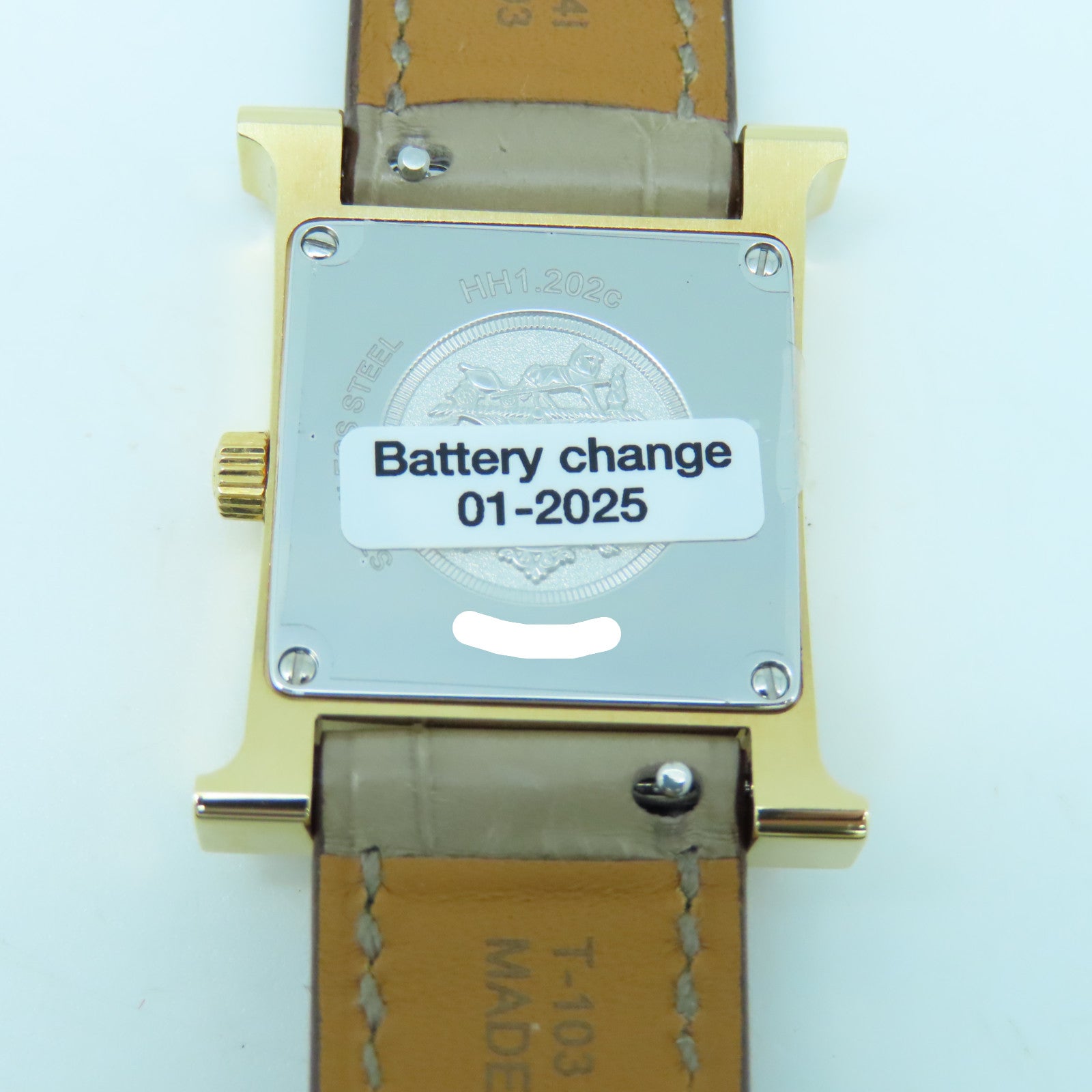 HERMES Heure H Small Stainless Steel/Leather Band Watch Quartz Movement White/Elephant Gray