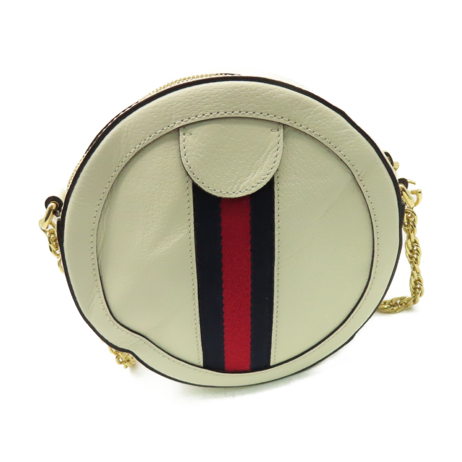GUCCI 牛皮皮革Ophidia GG Round Shoulder Bag金扣鏈帶肩背袋米白色