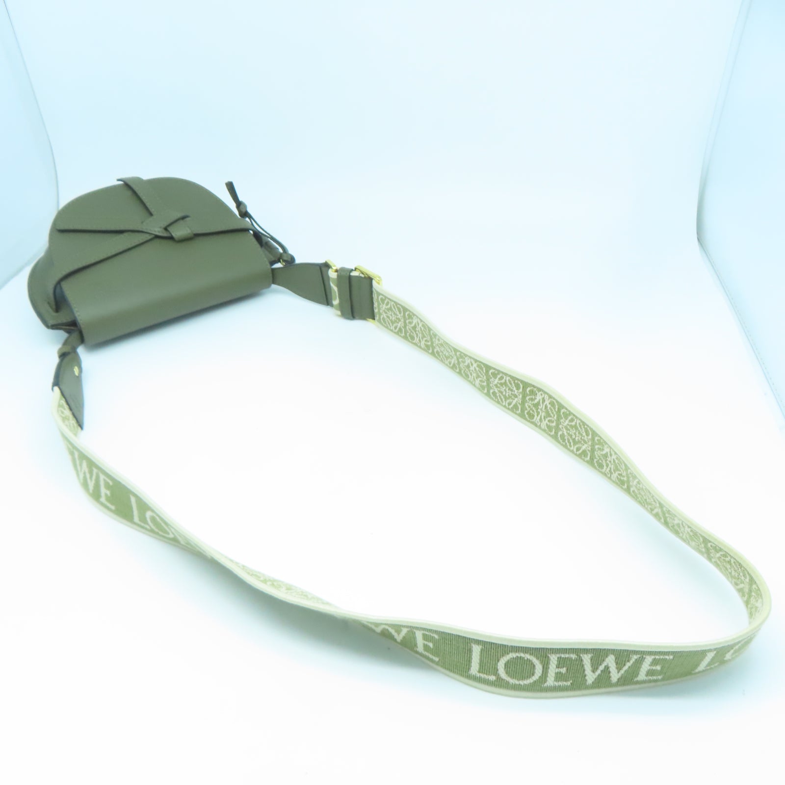 LOEWE 牛皮皮革Mini Gate金扣肩背袋綠色