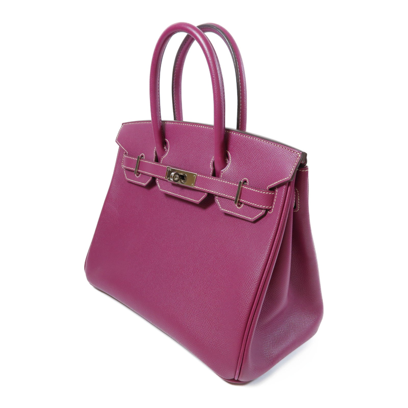 HERMES Epsom皮革Birkin 30銀扣手挽袋Tosca桃紫色