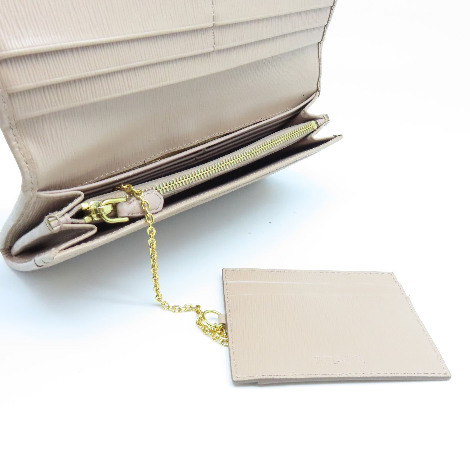 PRADA Vitello皮革Long Wallet金扣長錢包淺褐色