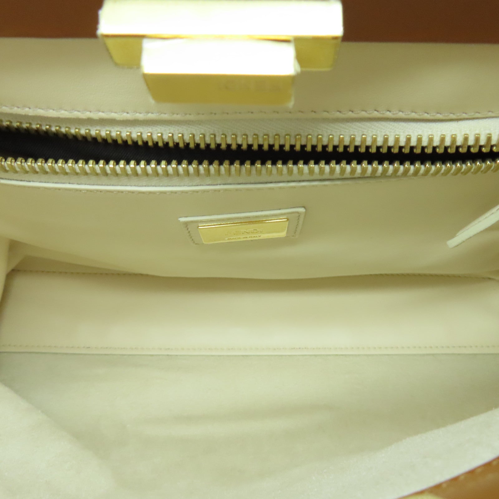 FENDI Cowhide Leather Peekaboo Handle Shoulder Bag White/Brown