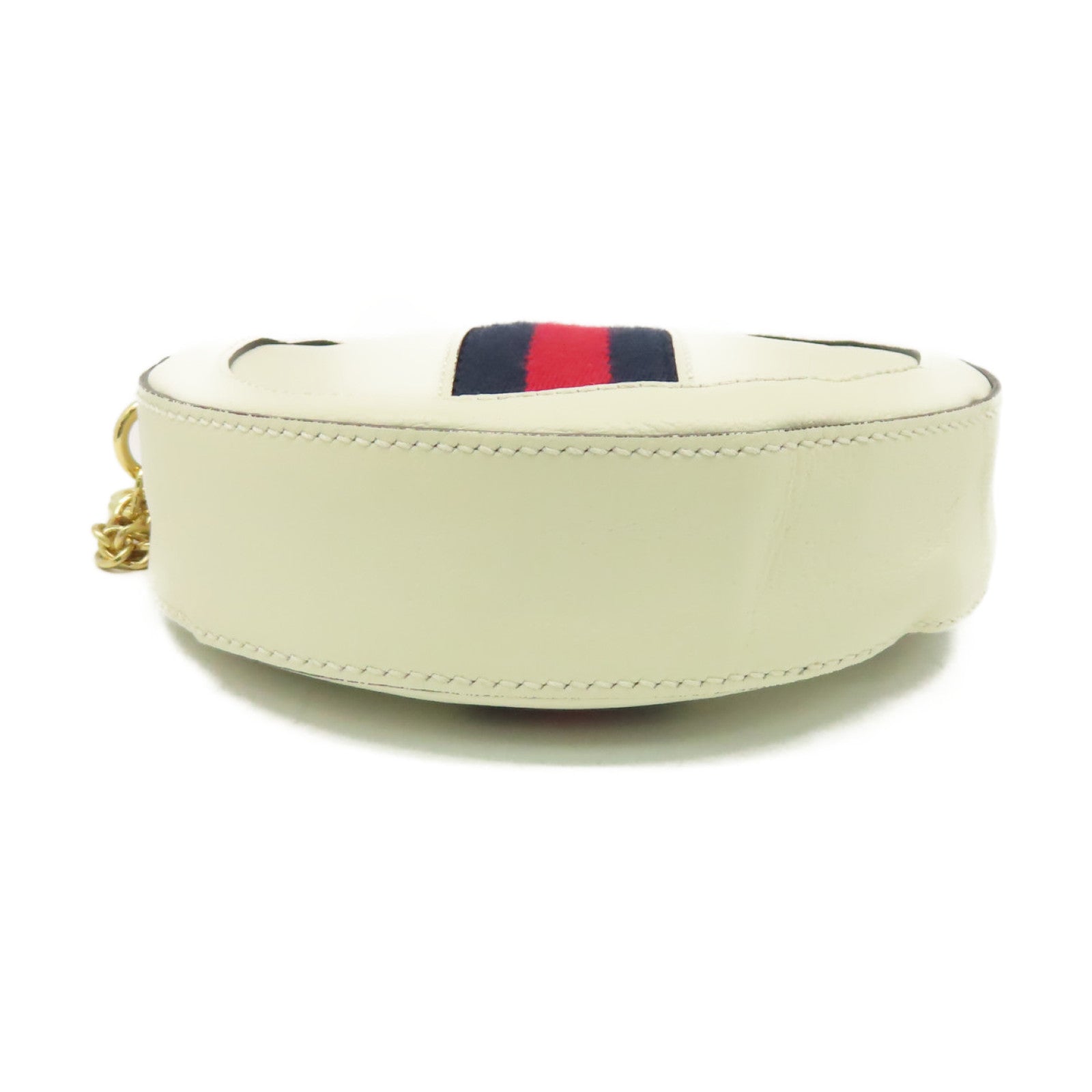 GUCCI 牛皮皮革Ophidia GG Round Shoulder Bag金扣鏈帶肩背袋米白色