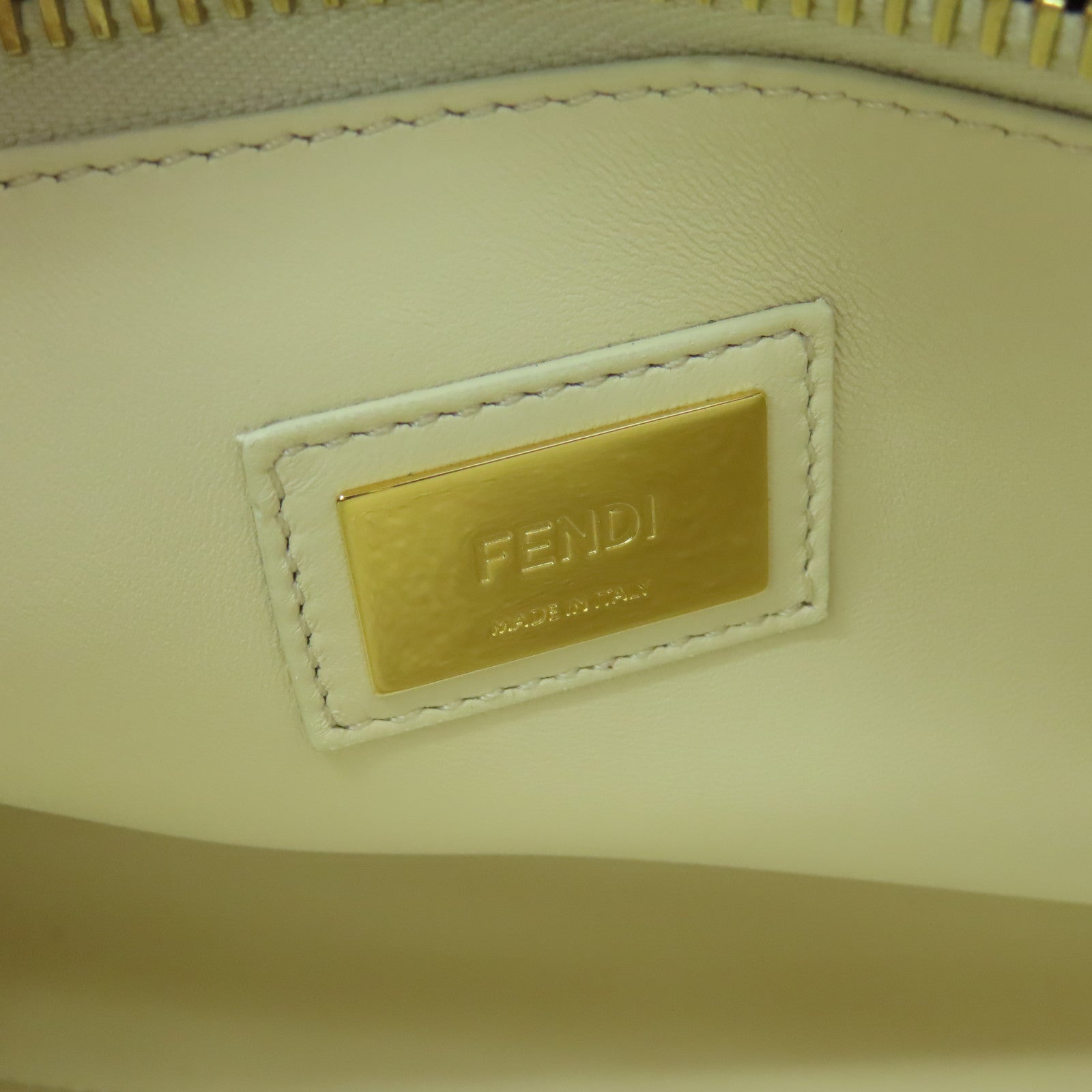 FENDI Cowhide Leather Peekaboo Handle Shoulder Bag White/Brown