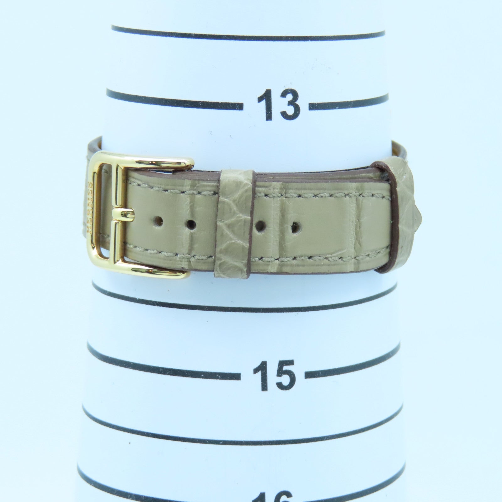 HERMES Heure H Small Stainless Steel/Leather Band Watch Quartz Movement White/Elephant Gray