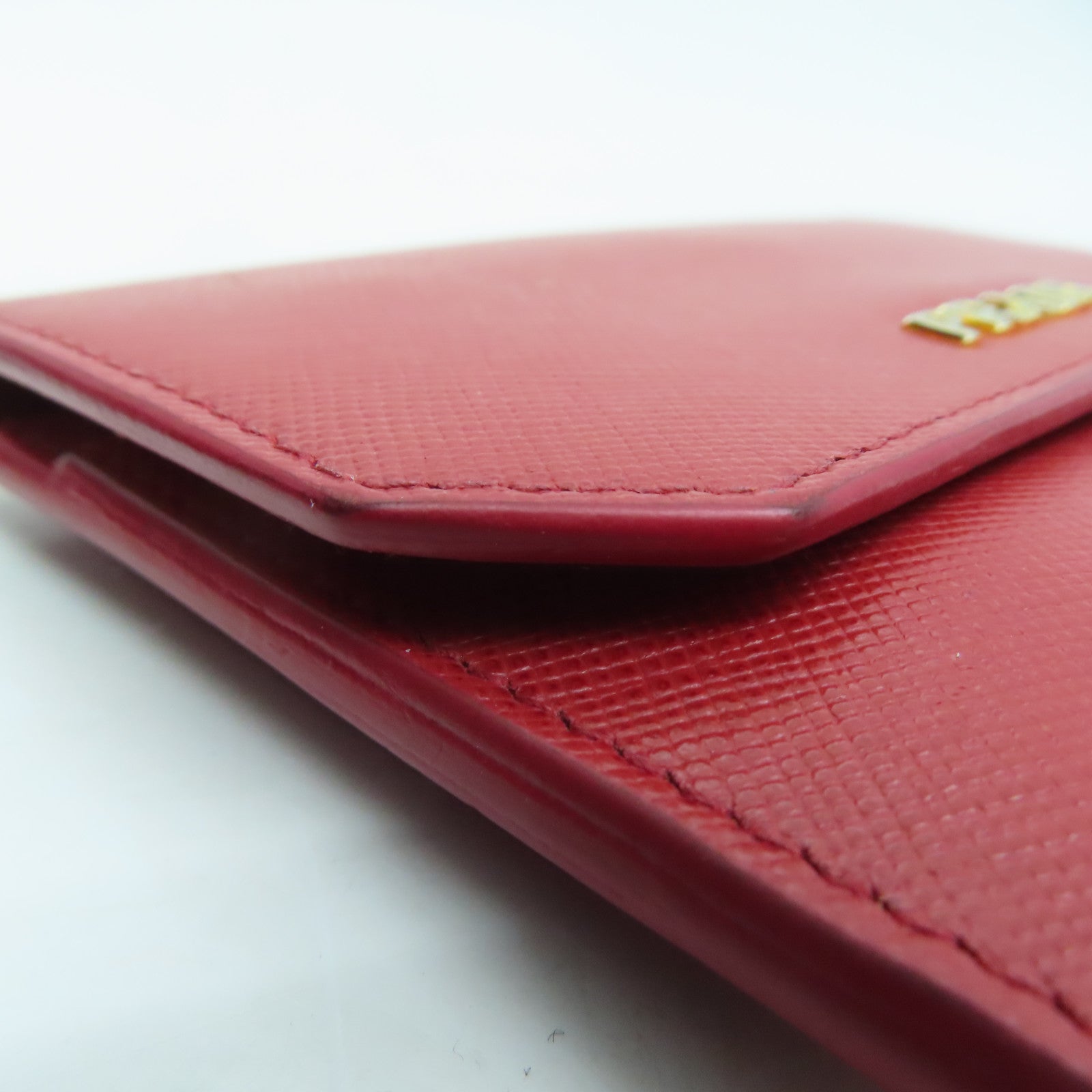 PRADA Saffiano皮革Card Case金扣卡片套紅色