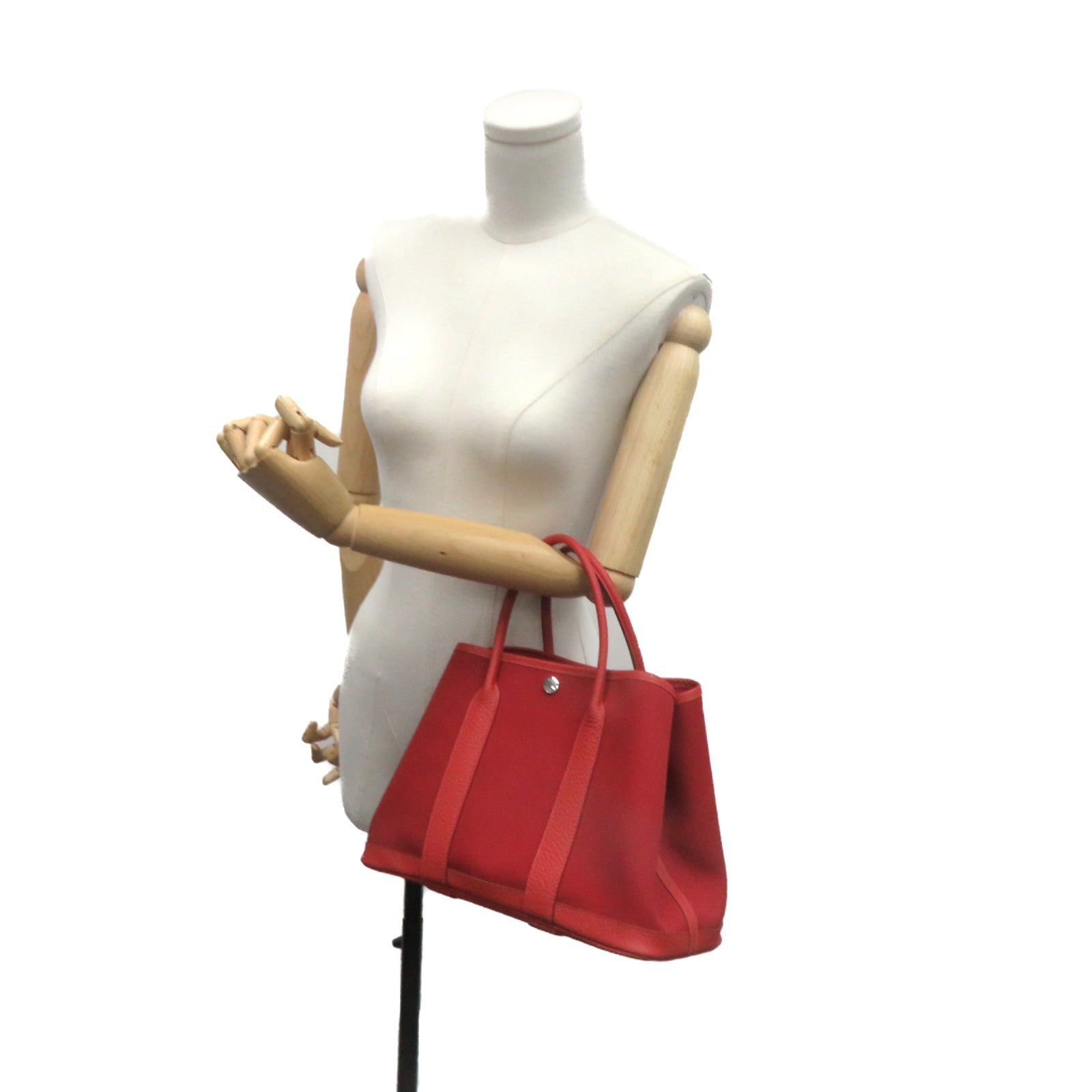 HERMES 帆布Garden Party TPM Tote Bag銀扣手挽袋橙紅色