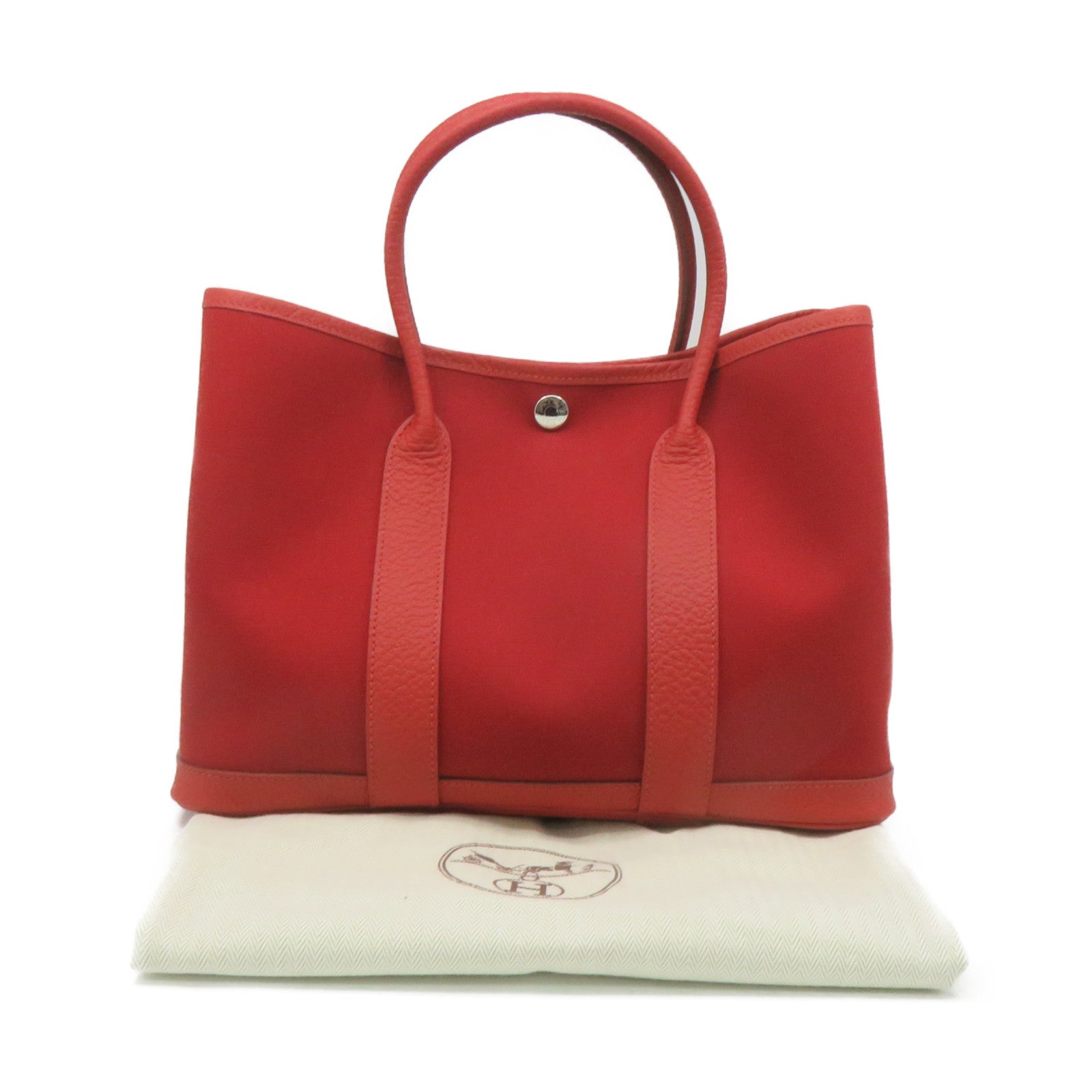 HERMES 帆布Garden Party TPM Tote Bag銀扣手挽袋橙紅色