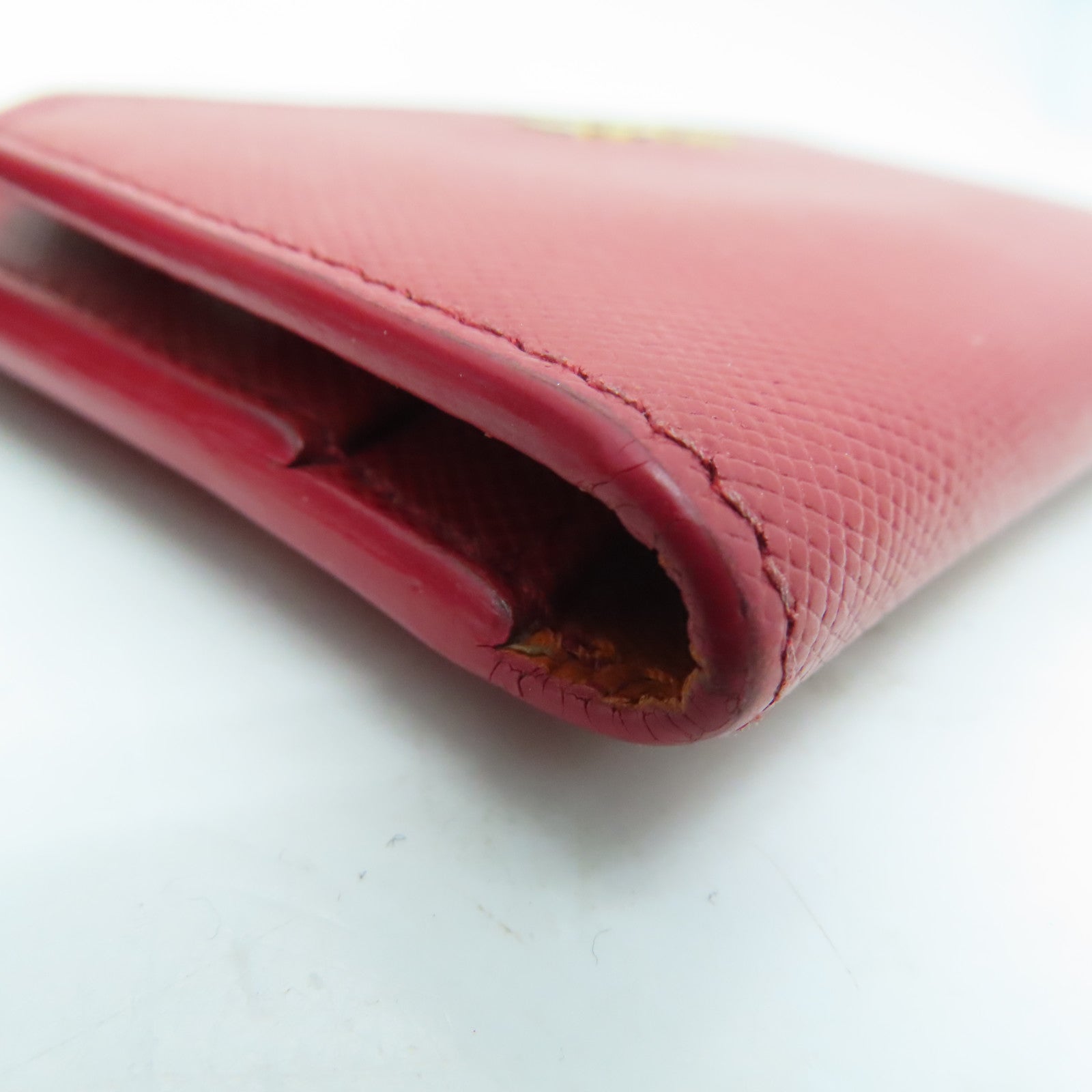 PRADA Saffiano皮革Card Case金扣卡片套紅色