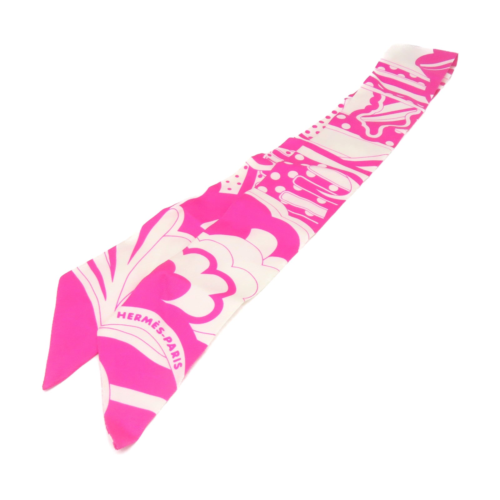 HERMES 丝质Twilly Scarf丝巾粉红色/白色