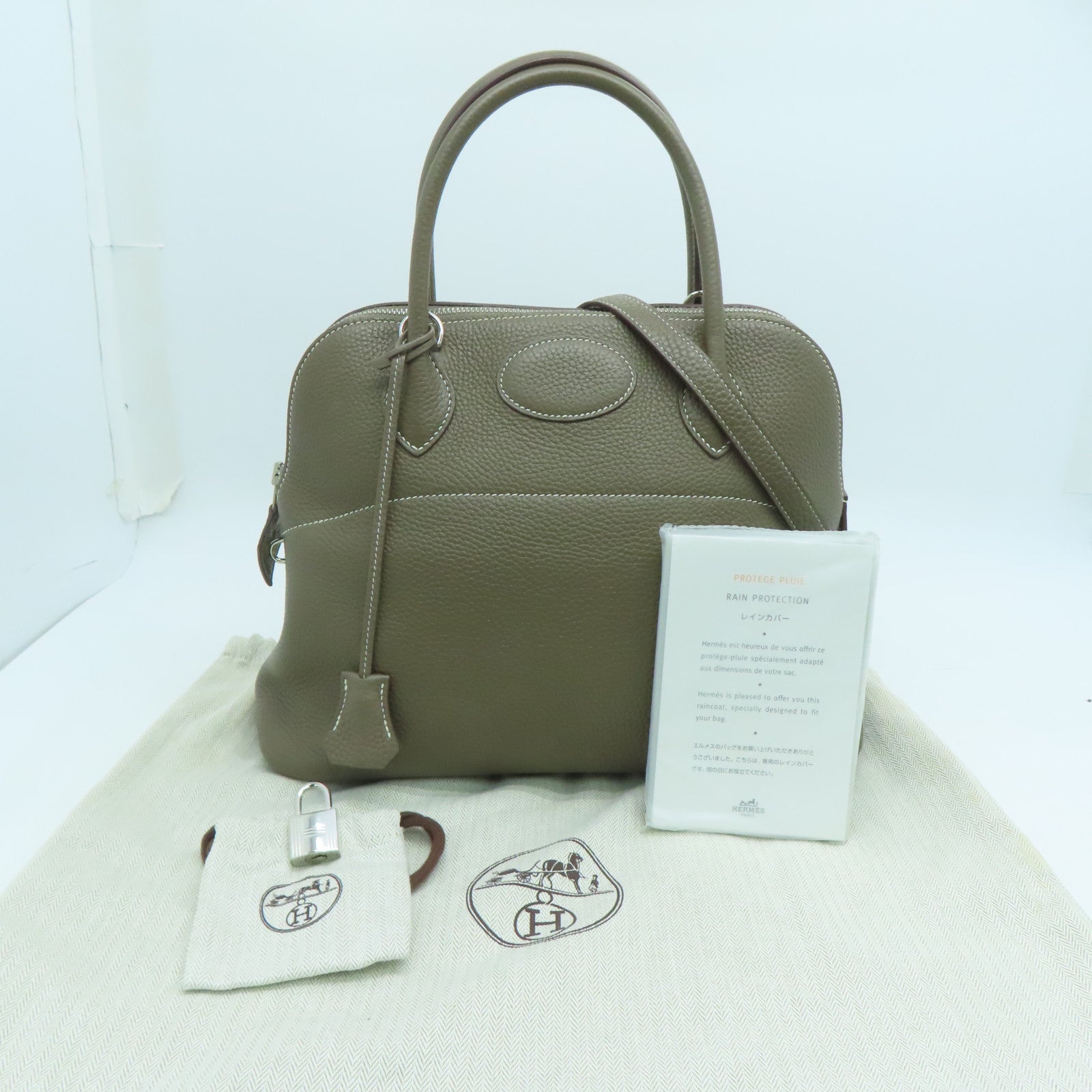 HERMES Togo皮革Bolide 31銀扣手挽肩背兩用袋Etoupe/啡色