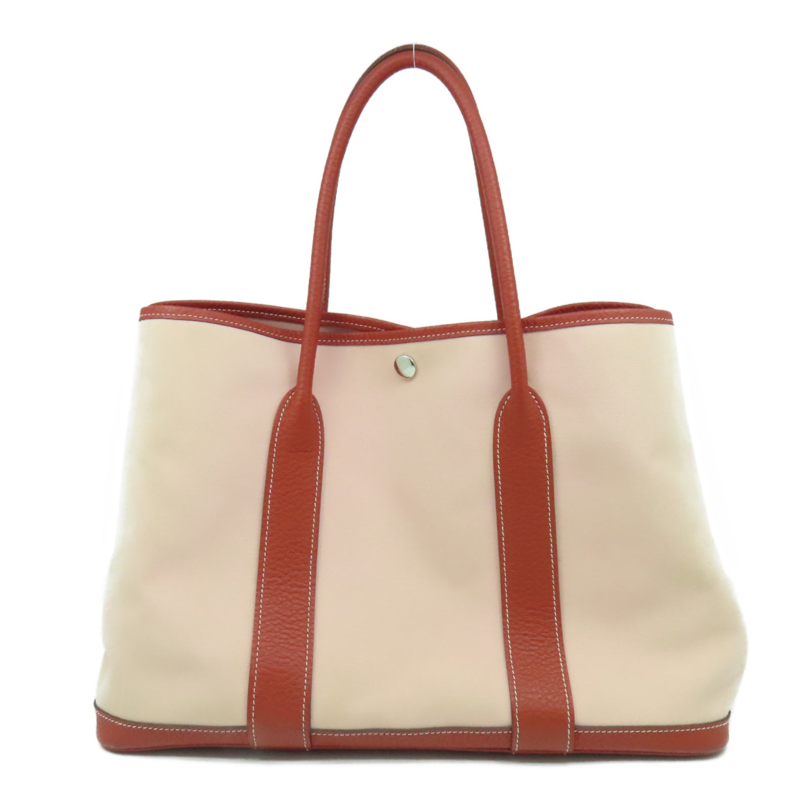 HERMES 【激減優惠】帆布/皮革Garden Party PM銀扣手挽袋櫻花粉色