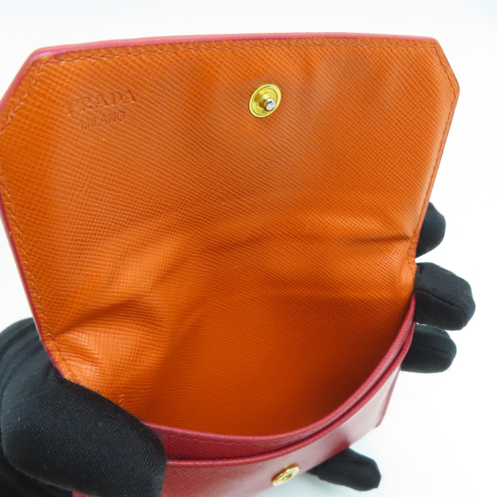 PRADA Saffiano皮革Card Case金扣卡片套紅色