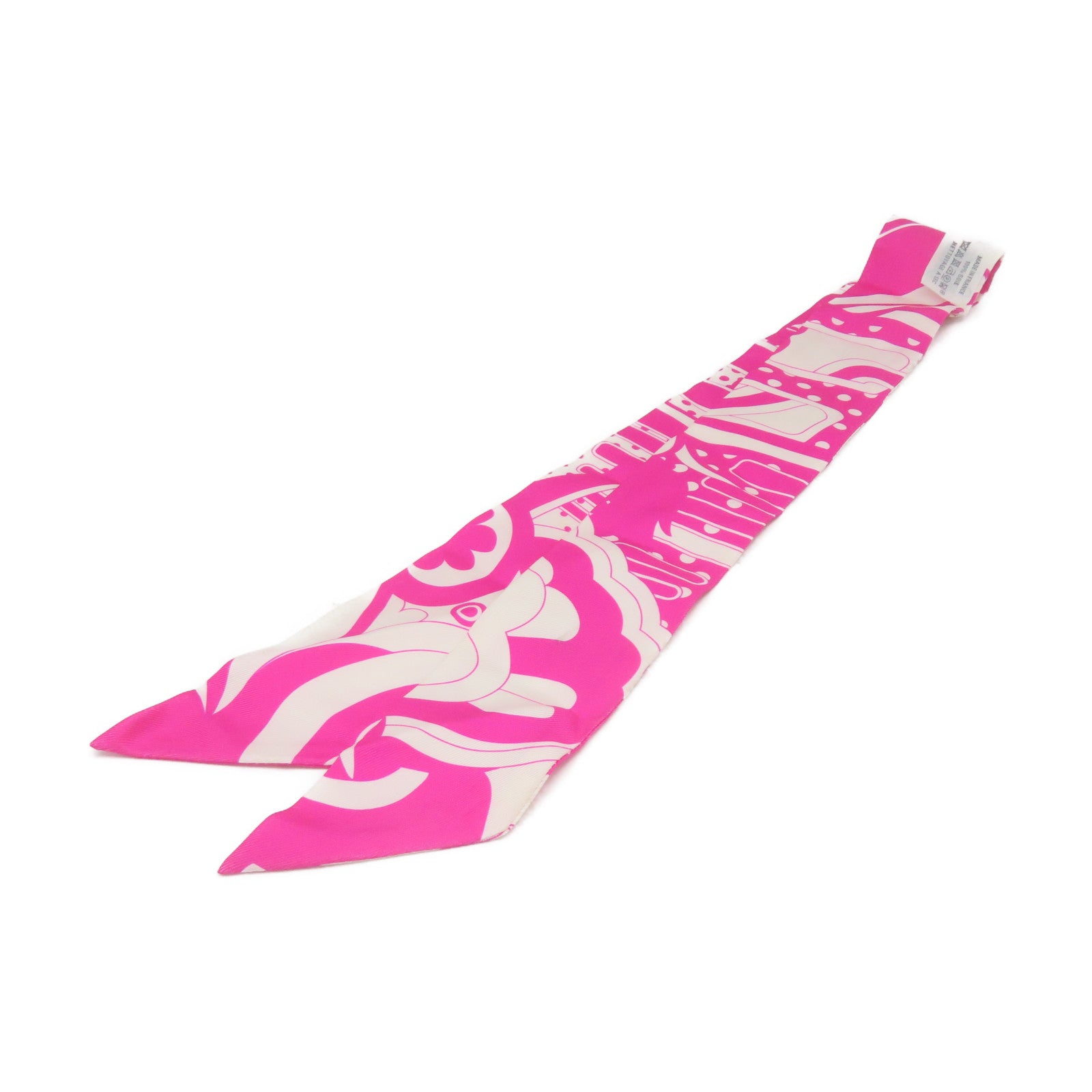 HERMES 丝质Twilly Scarf丝巾粉红色/白色