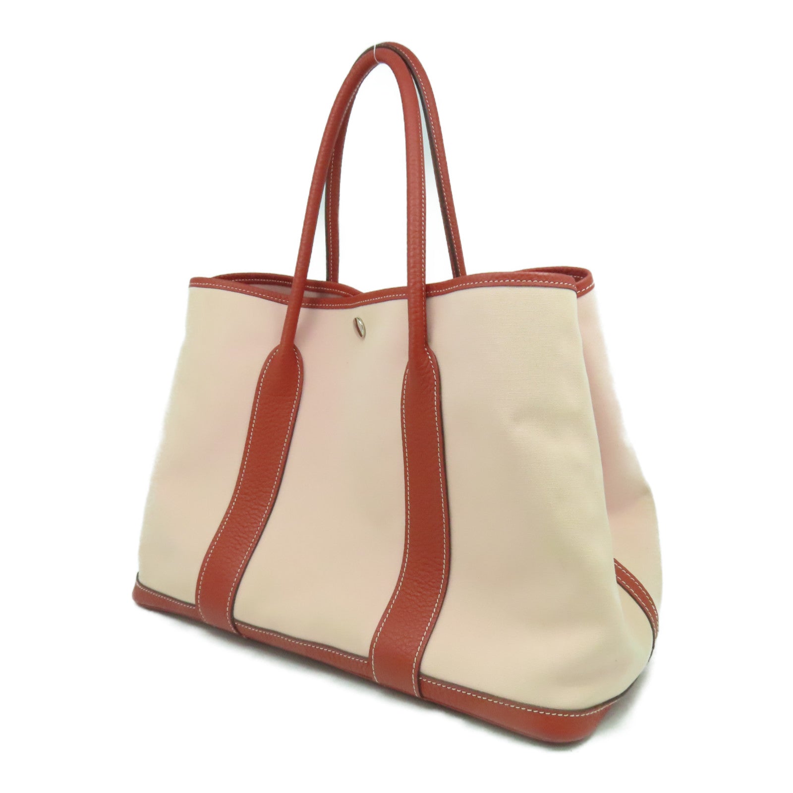 HERMES 【激減優惠】帆布/皮革Garden Party PM銀扣手挽袋櫻花粉色
