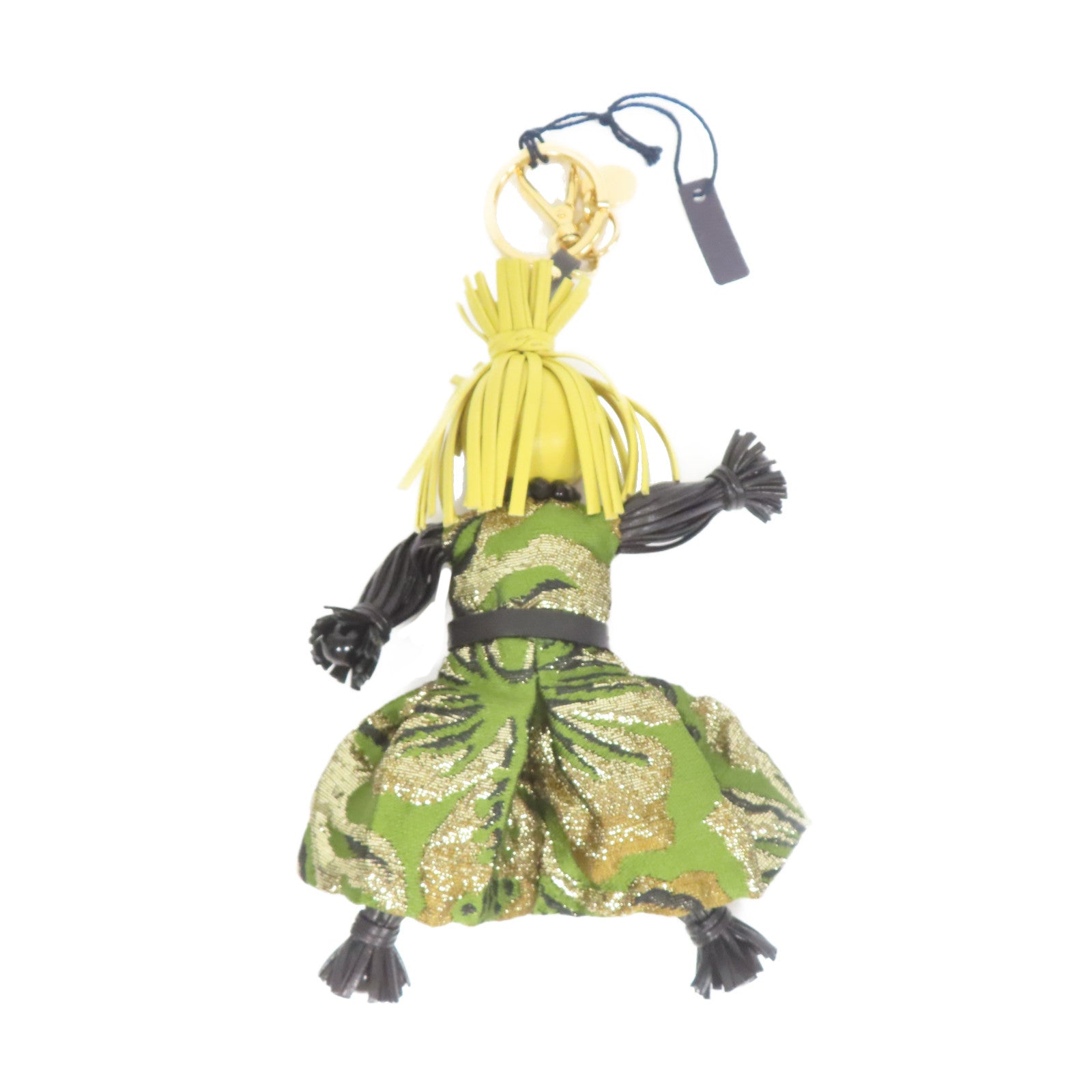 PRADA 羊皮皮革/布料Jasmine Doll Key Charm金扣鎖匙扣綠色/黃色/黑色