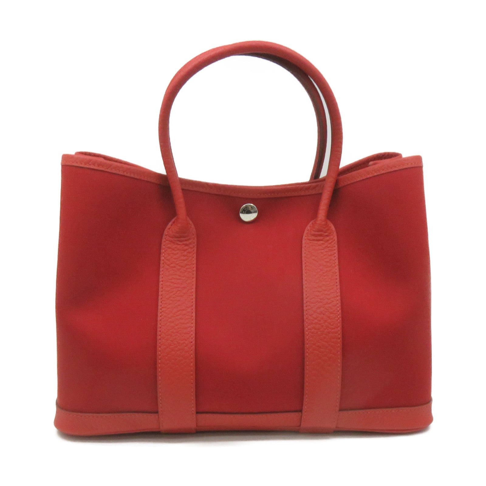 HERMES 帆布Garden Party TPM Tote Bag銀扣手挽袋橙紅色