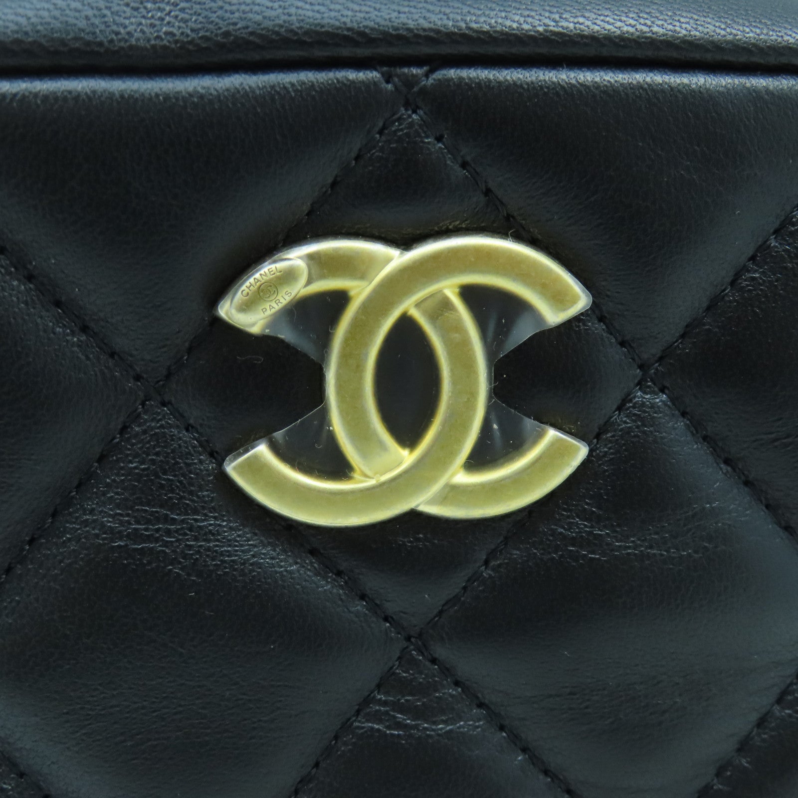 CHANEL 菱格羊皮皮革Pearl Chain Shoulder金扣鏈帶肩背袋黑色