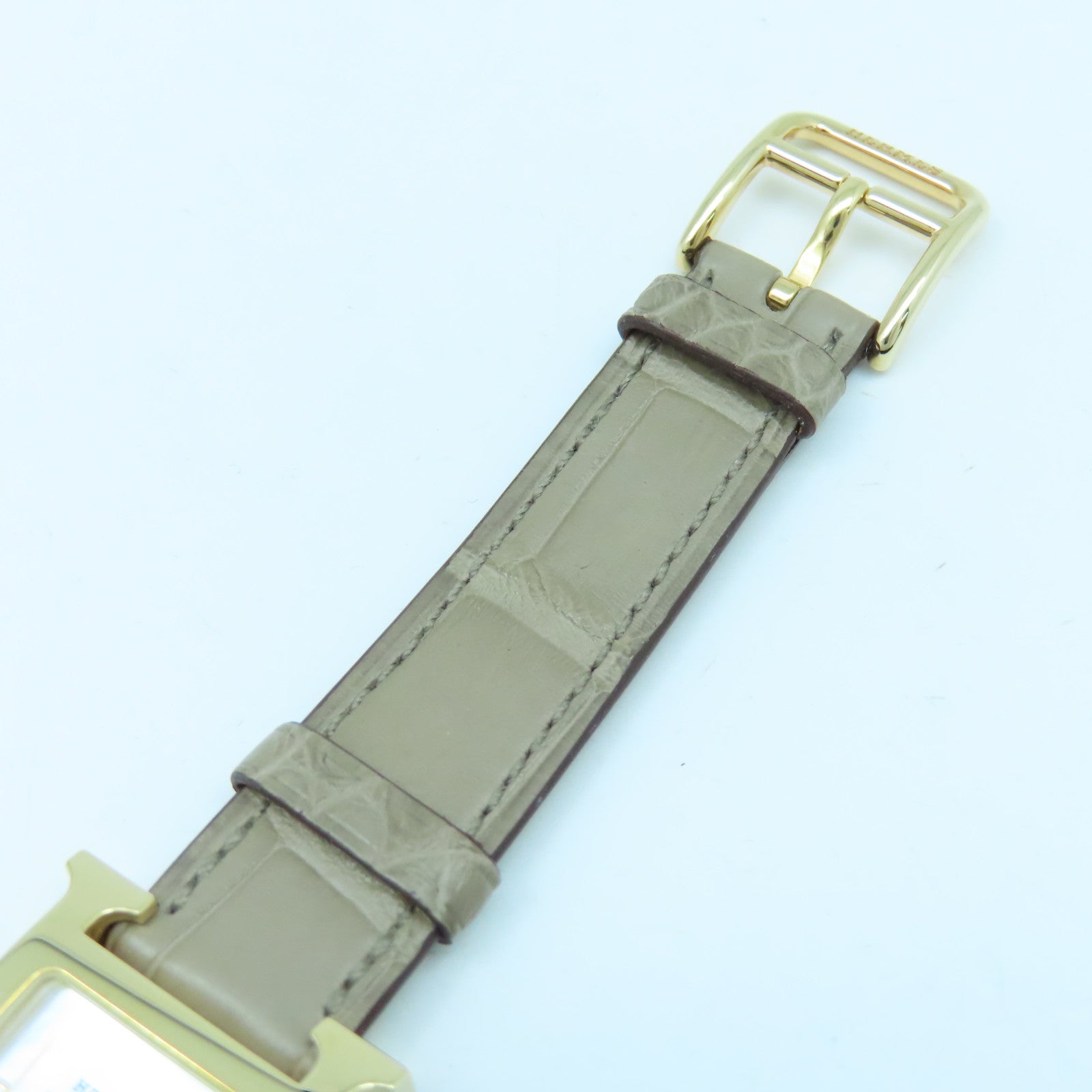 HERMES Heure H Small Stainless Steel/Leather Band Watch Quartz Movement White/Elephant Gray