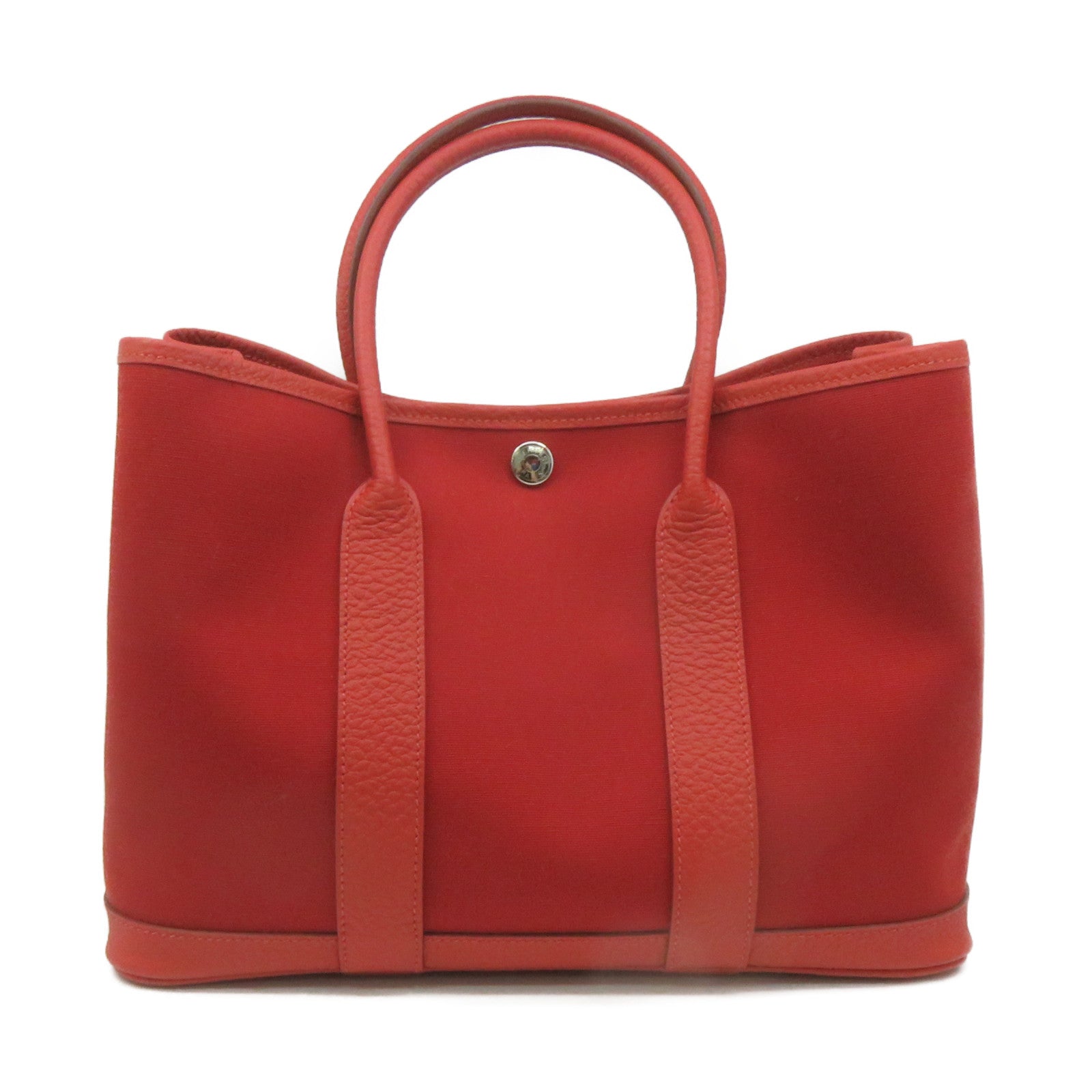 HERMES 帆布Garden Party TPM Tote Bag銀扣手挽袋橙紅色