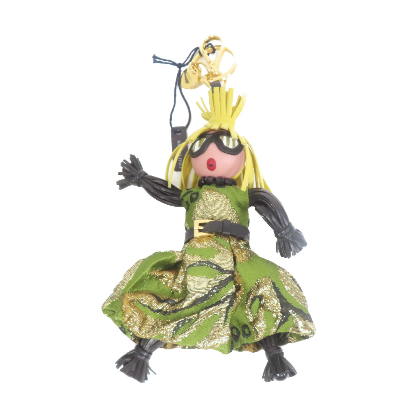 PRADA 羊皮皮革/布料Jasmine Doll Key Charm金扣鎖匙扣綠色/黃色/黑色