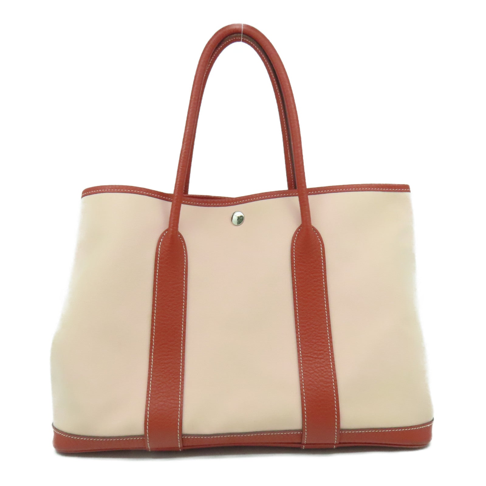 HERMES 【激減優惠】帆布/皮革Garden Party PM銀扣手挽袋櫻花粉色