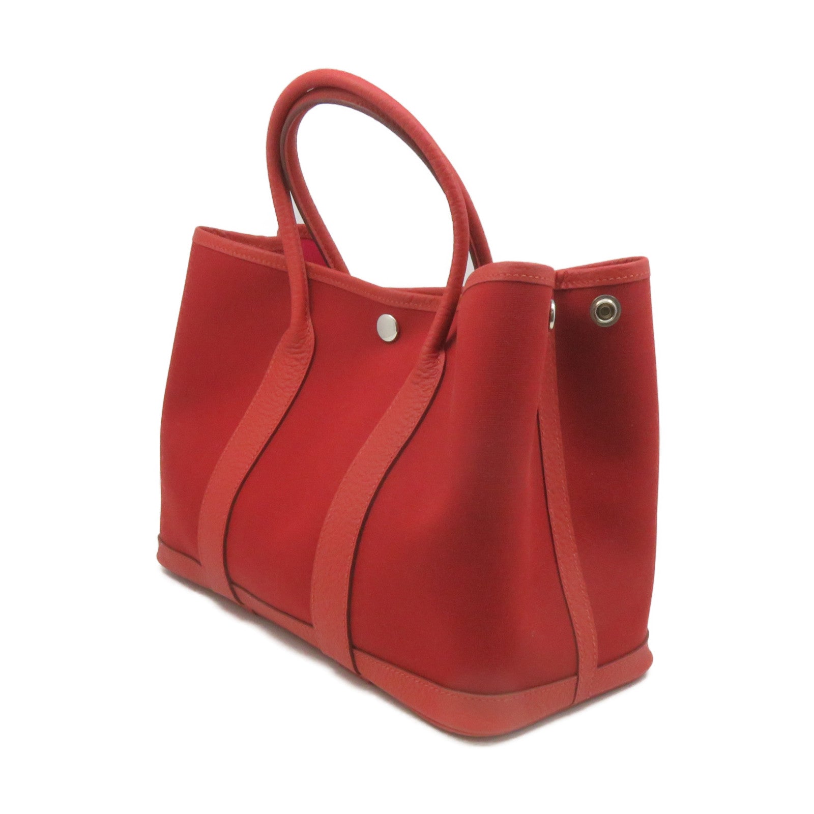 HERMES 帆布Garden Party TPM Tote Bag銀扣手挽袋橙紅色