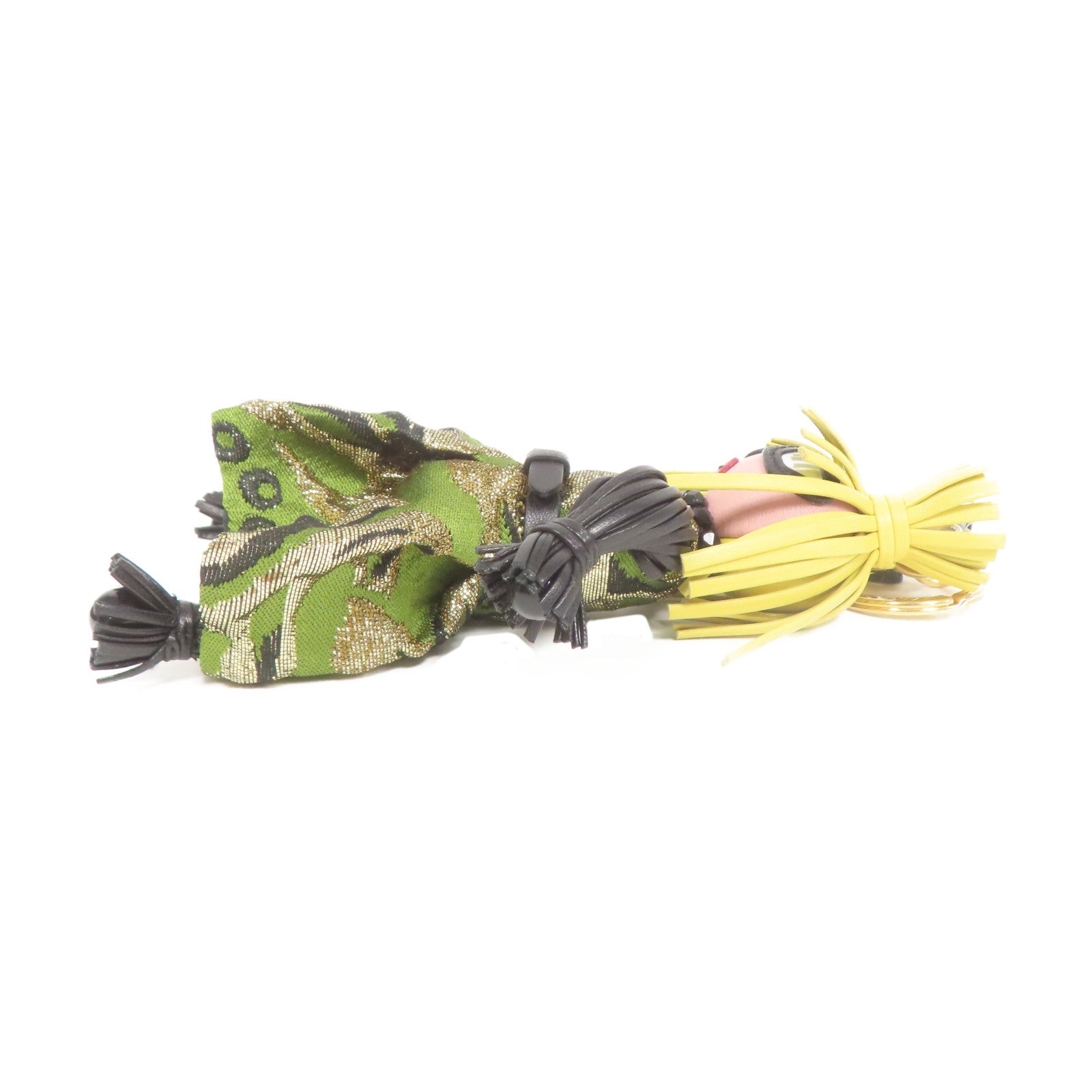 PRADA 羊皮皮革/布料Jasmine Doll Key Charm金扣鎖匙扣綠色/黃色/黑色