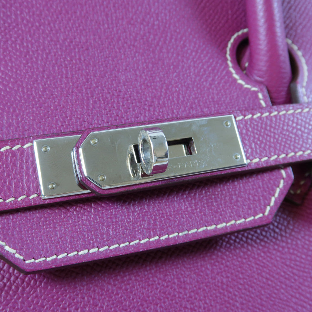 HERMES Epsom皮革Birkin 30銀扣手挽袋Tosca桃紫色