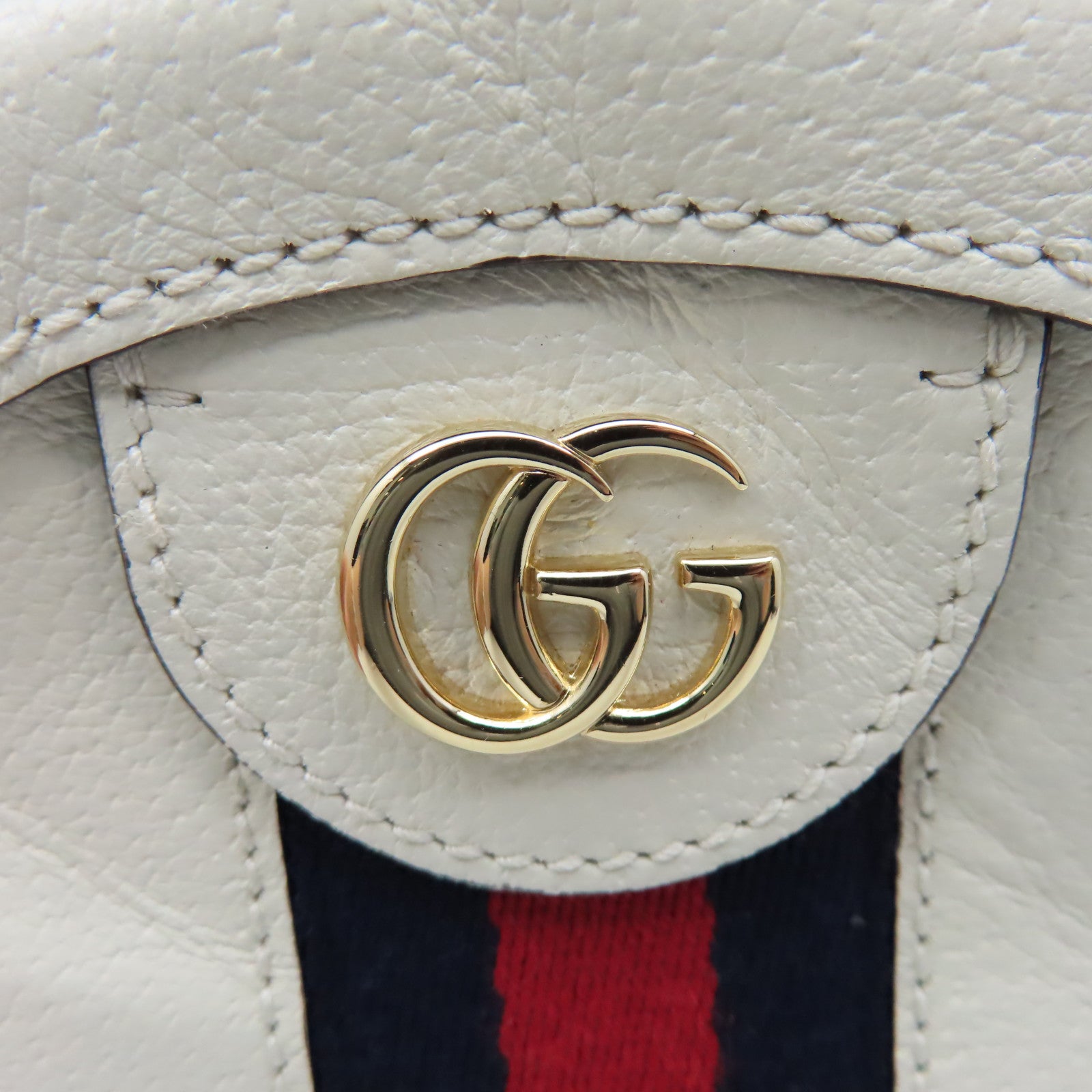 GUCCI 牛皮皮革Ophidia GG Round Shoulder Bag金扣鏈帶肩背袋米白色