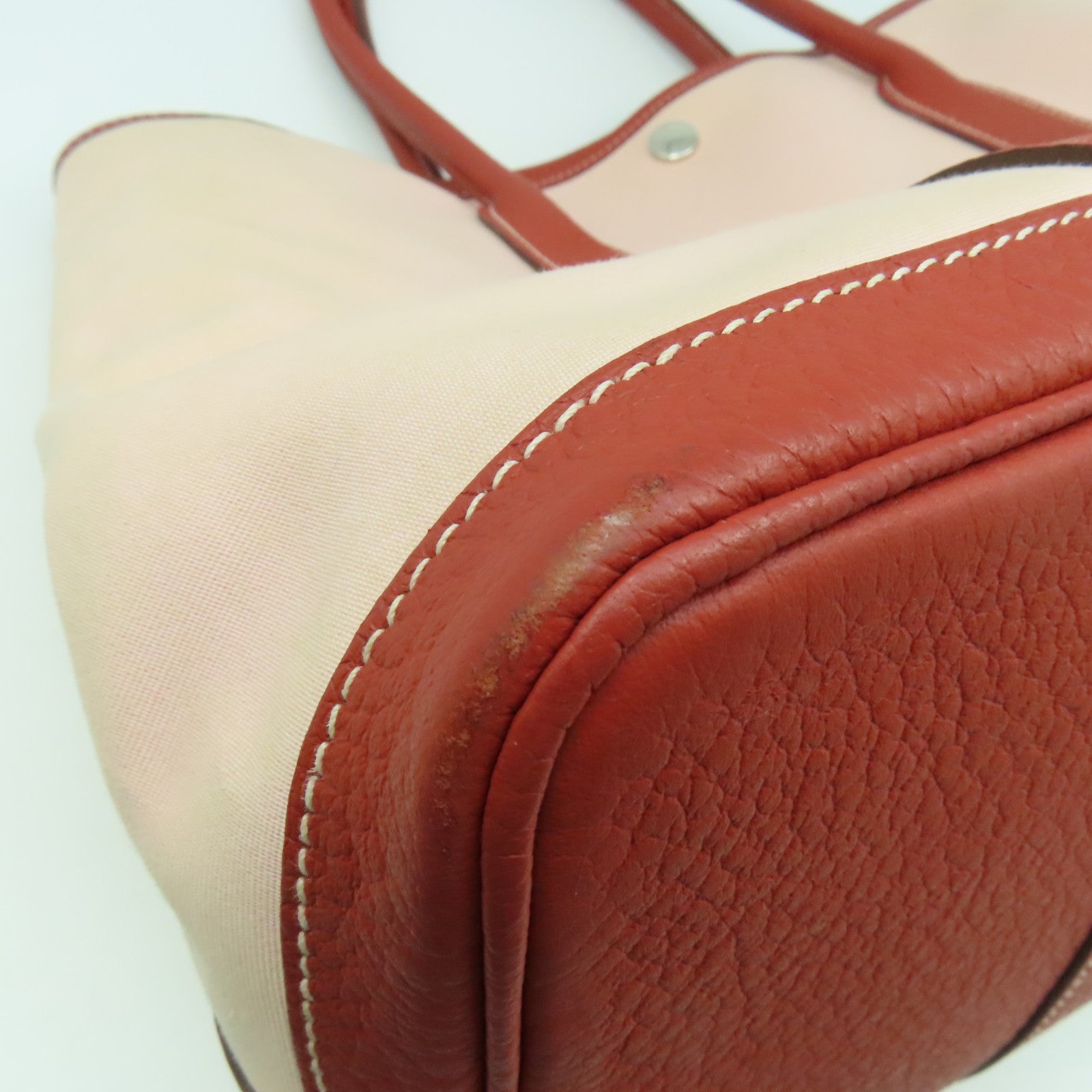 HERMES 【激減優惠】帆布/皮革Garden Party PM銀扣手挽袋櫻花粉色