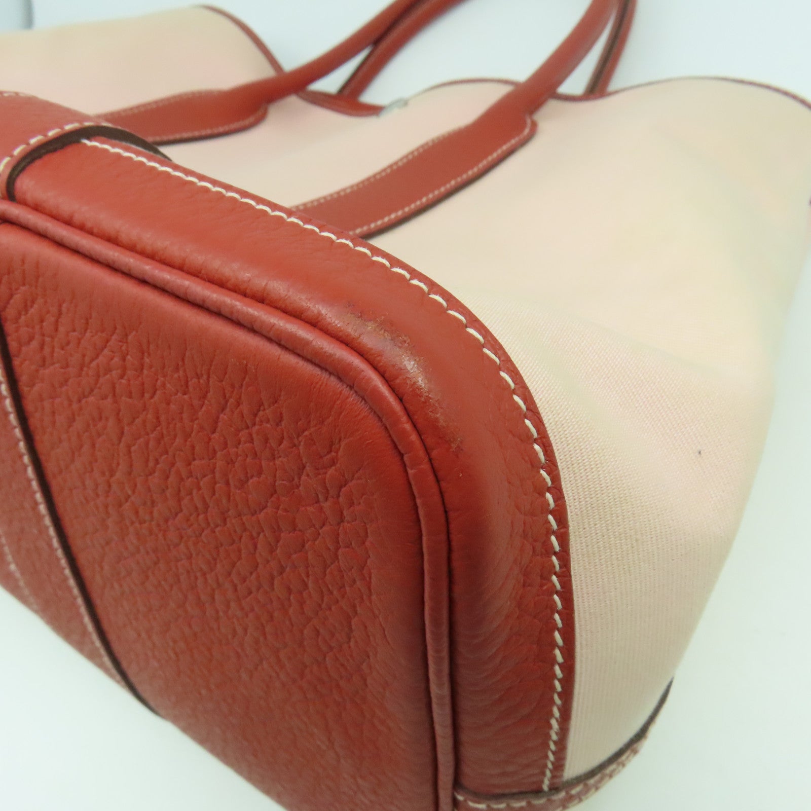 HERMES 【激減優惠】帆布/皮革Garden Party PM銀扣手挽袋櫻花粉色