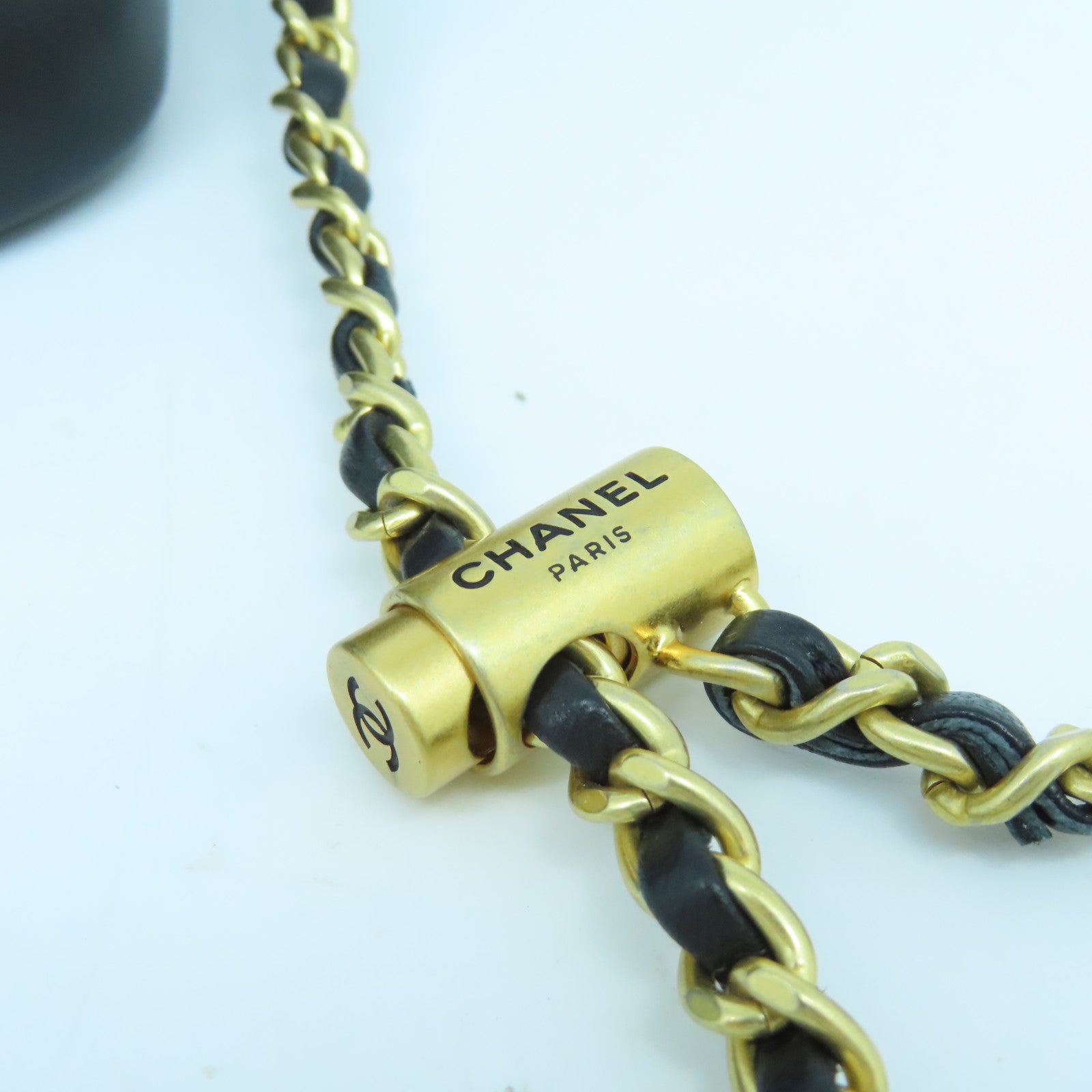 CHANEL 菱格羊皮皮革Pearl Chain Shoulder金扣鏈帶肩背袋黑色