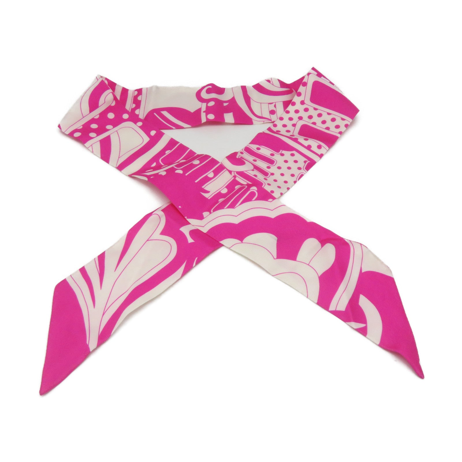 HERMES 丝质Twilly Scarf丝巾粉红色/白色