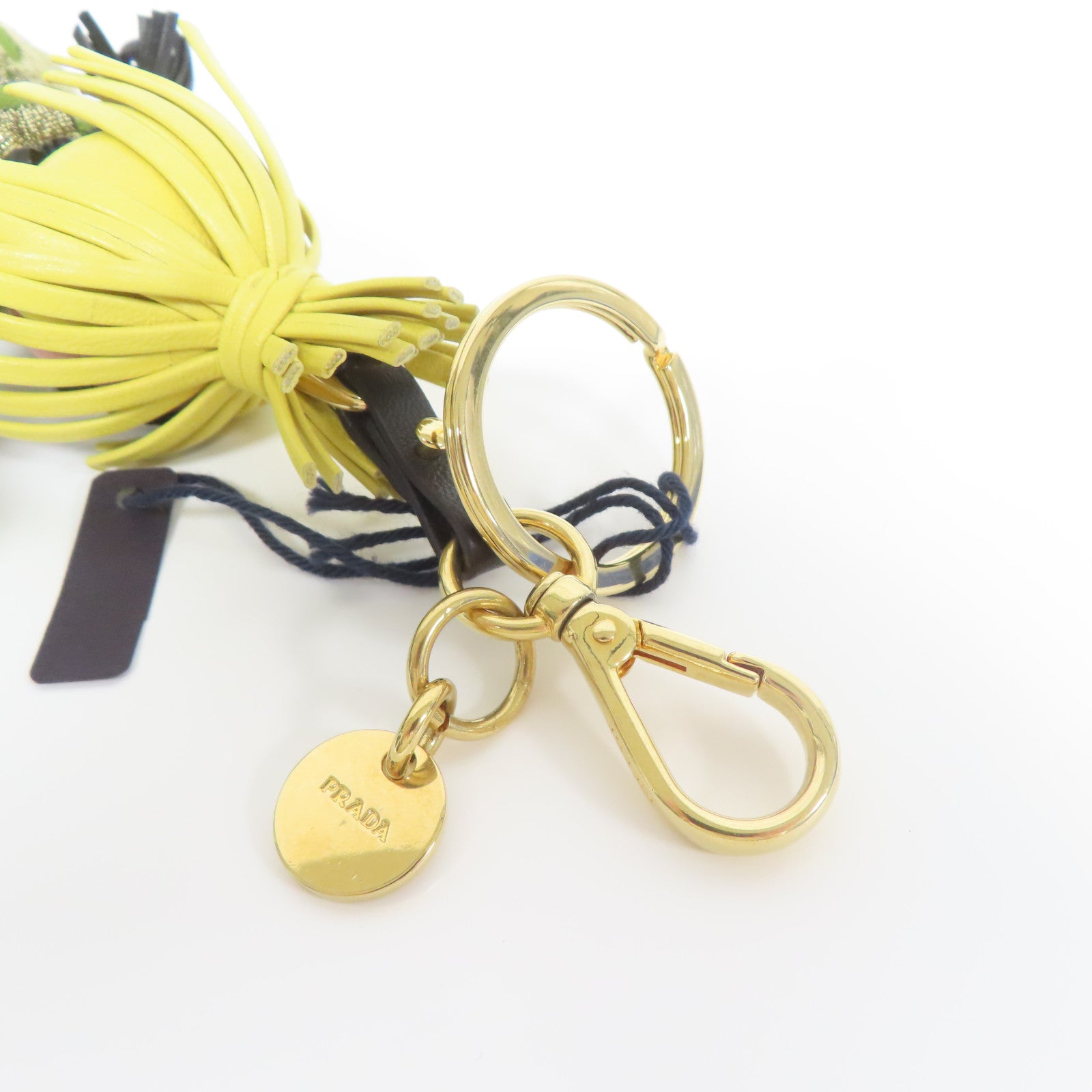 PRADA 羊皮皮革/布料Jasmine Doll Key Charm金扣鎖匙扣綠色/黃色/黑色