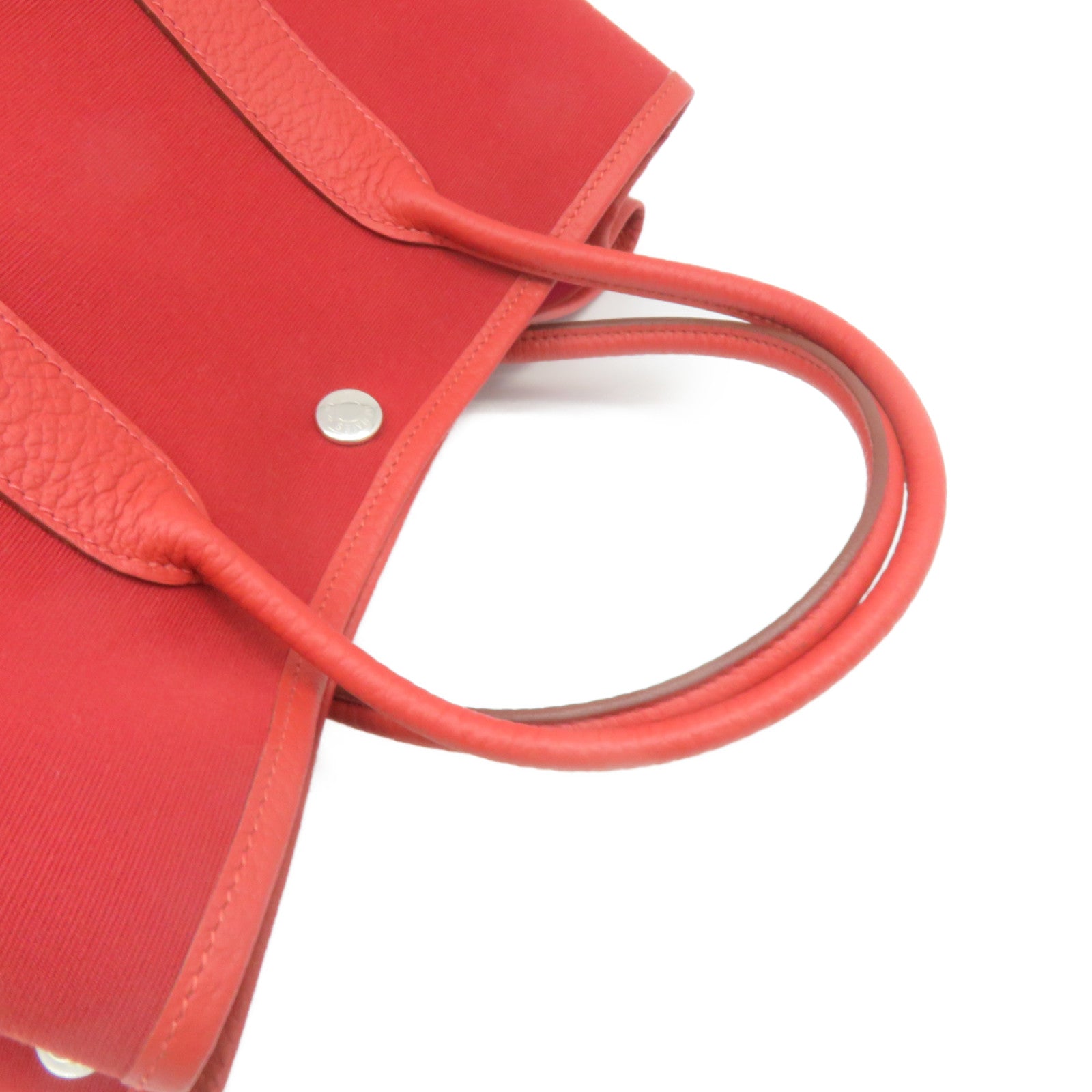 HERMES 帆布Garden Party TPM Tote Bag銀扣手挽袋橙紅色