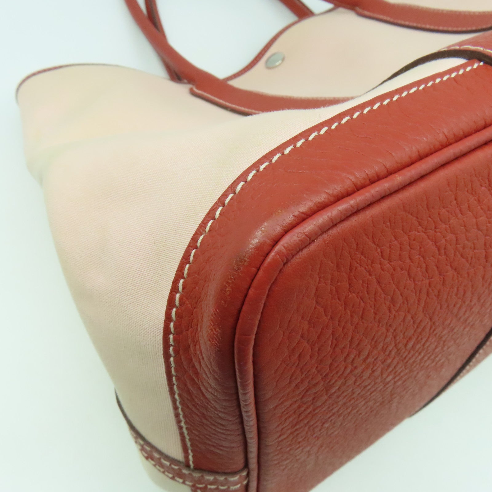 HERMES 【激減優惠】帆布/皮革Garden Party PM銀扣手挽袋櫻花粉色