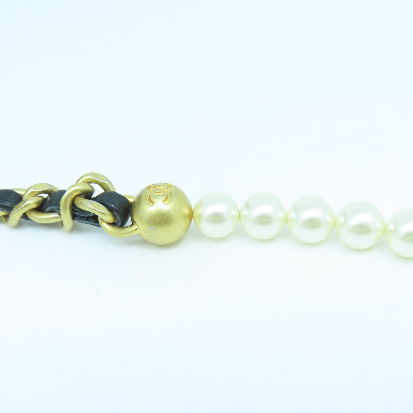 CHANEL 菱格羊皮皮革Pearl Chain Shoulder金扣鏈帶肩背袋黑色