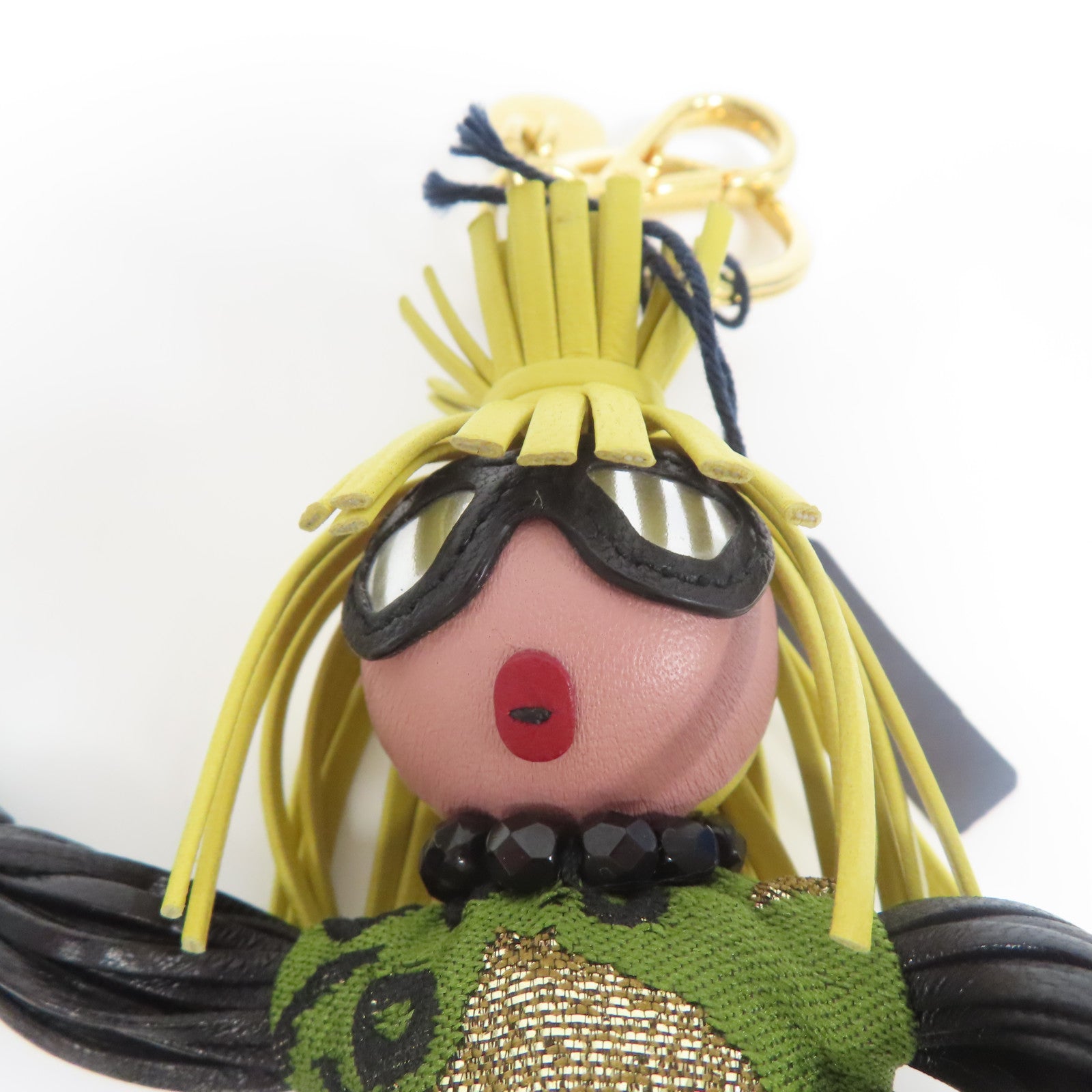 PRADA 羊皮皮革/布料Jasmine Doll Key Charm金扣鎖匙扣綠色/黃色/黑色