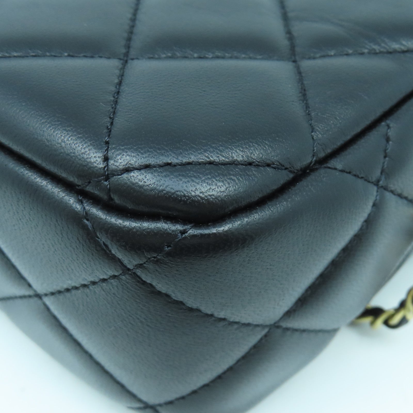 CHANEL 菱格羊皮皮革Pearl Chain Shoulder金扣鏈帶肩背袋黑色