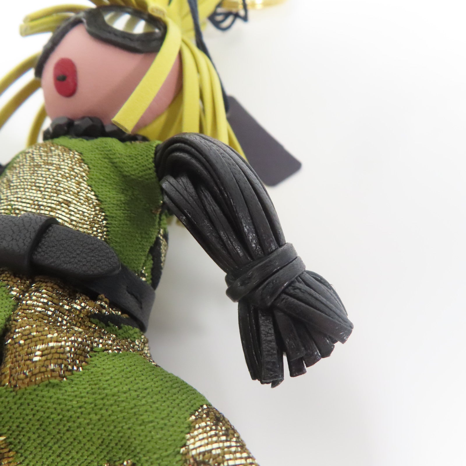 PRADA 羊皮皮革/布料Jasmine Doll Key Charm金扣鎖匙扣綠色/黃色/黑色